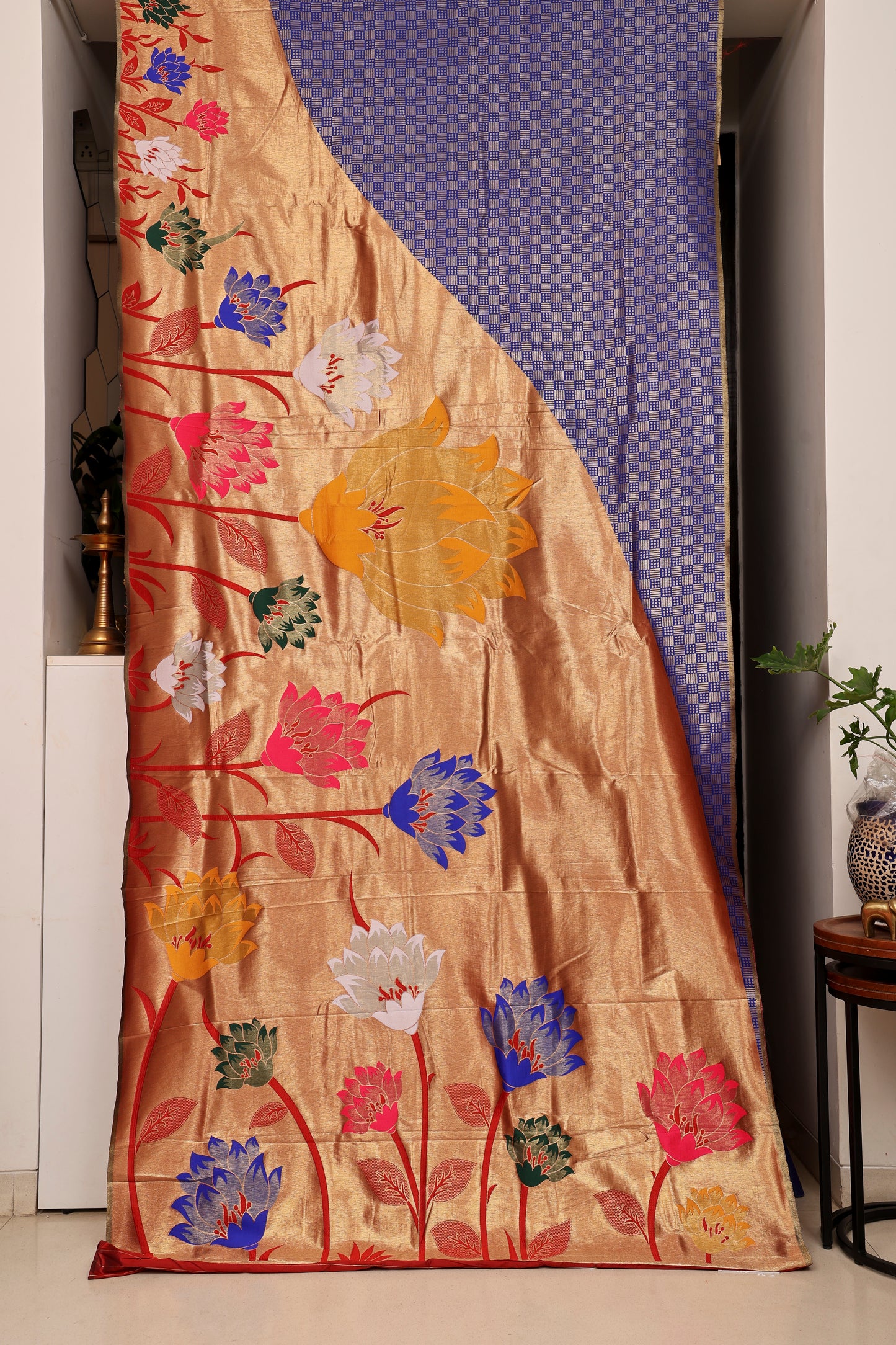 Royal Blue Phool Baag Tissue Paithani