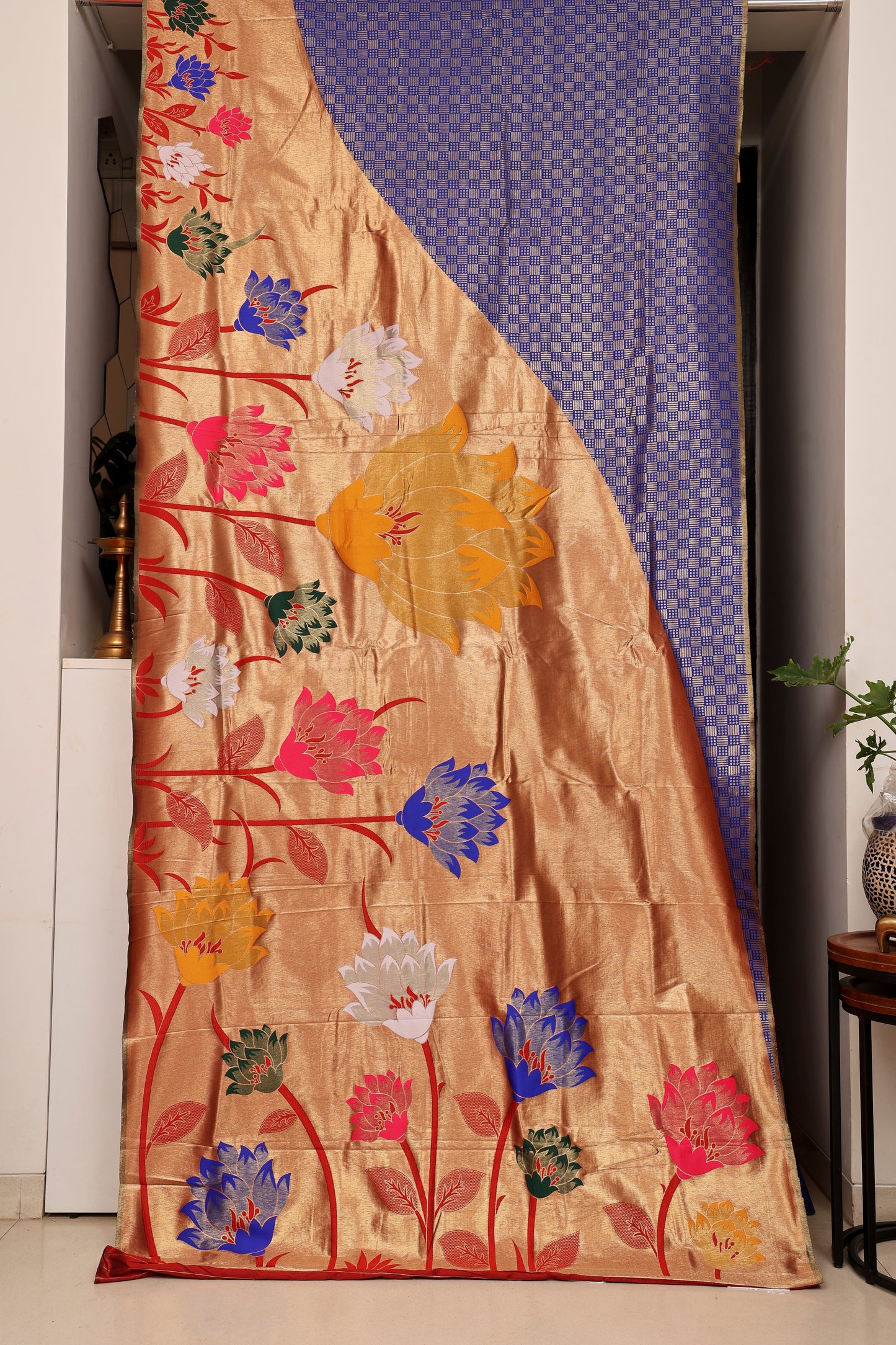 Royal Blue Phool Baag Tissue Paithani