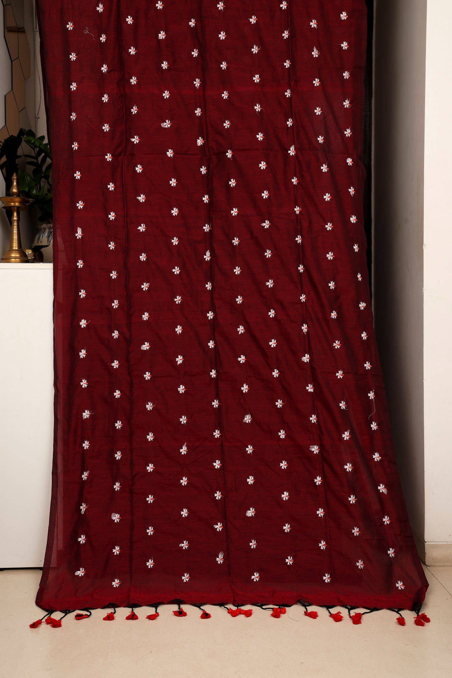 Maroon Phul Butti Cotton Saree
