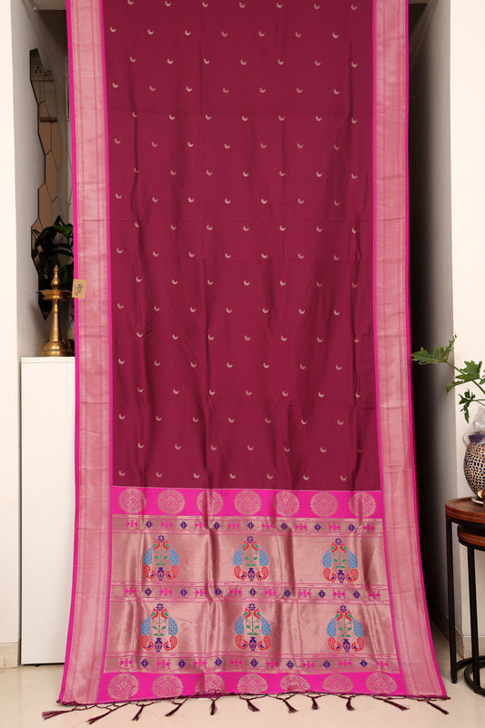 Deep Wine Chandrakor Butti Paithani