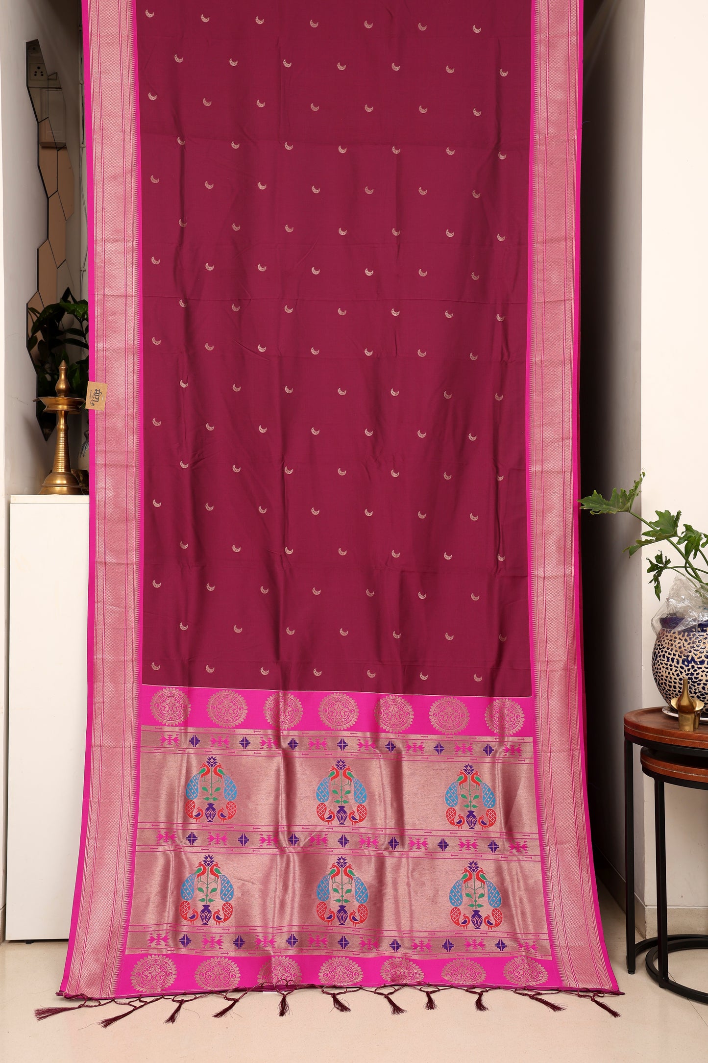 Deep Wine Chandrakor Butti Paithani