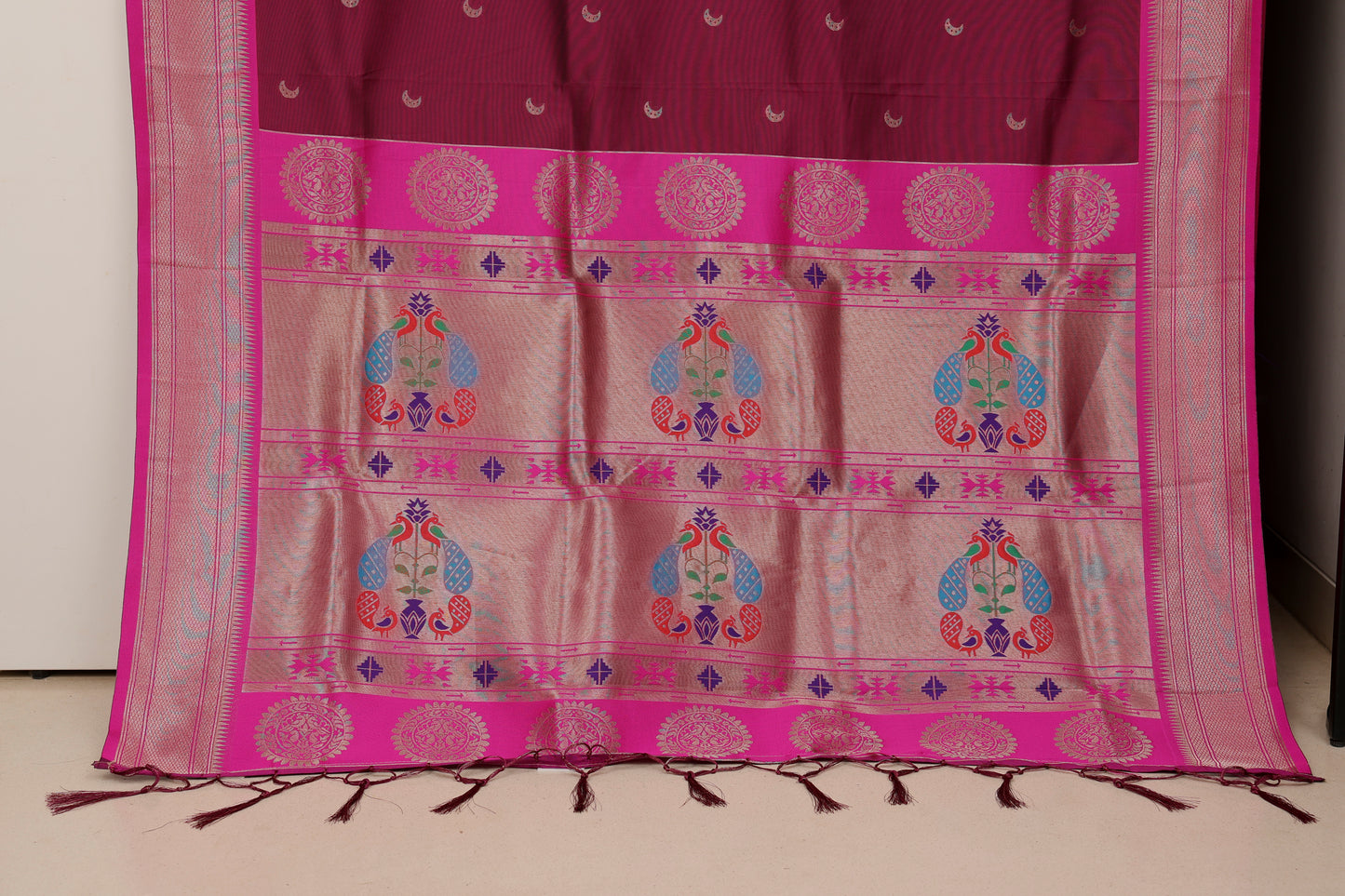 Deep Wine Chandrakor Butti Paithani