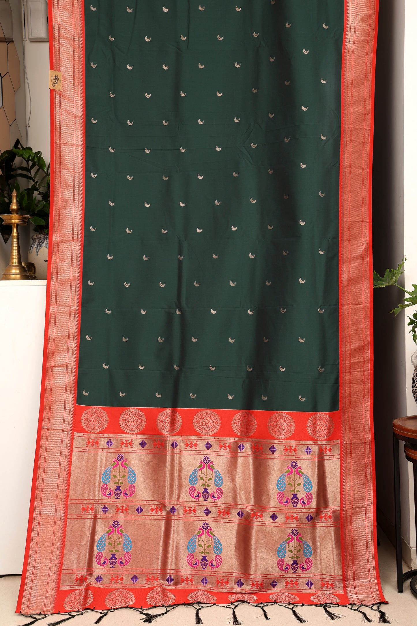 Bottle Green Chandrakor Butti Paithani