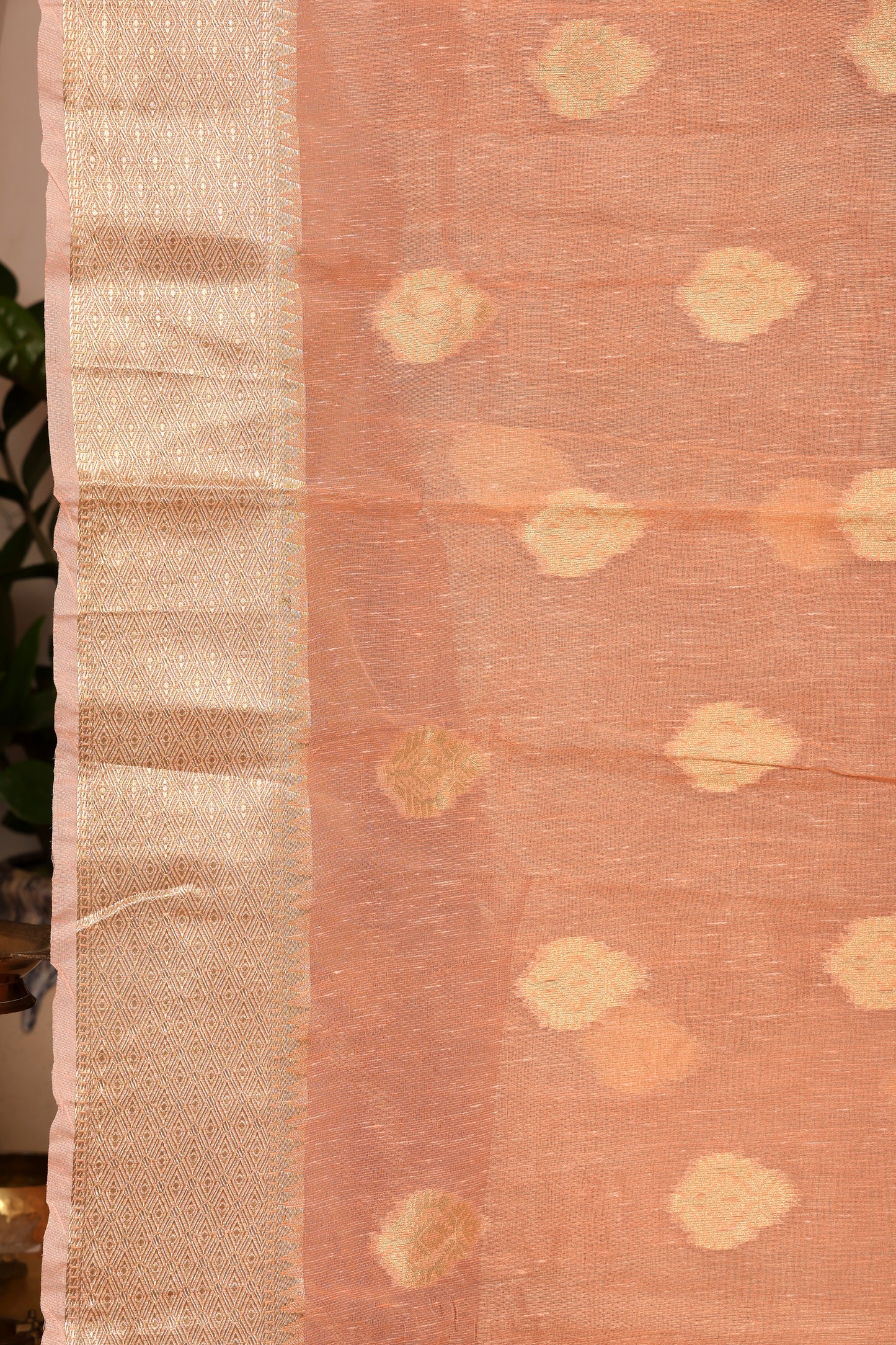 Peach Blush Linen Tissue Blend Paithani