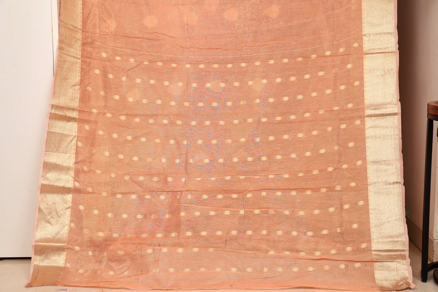 Peach Blush Linen Tissue Blend Paithani