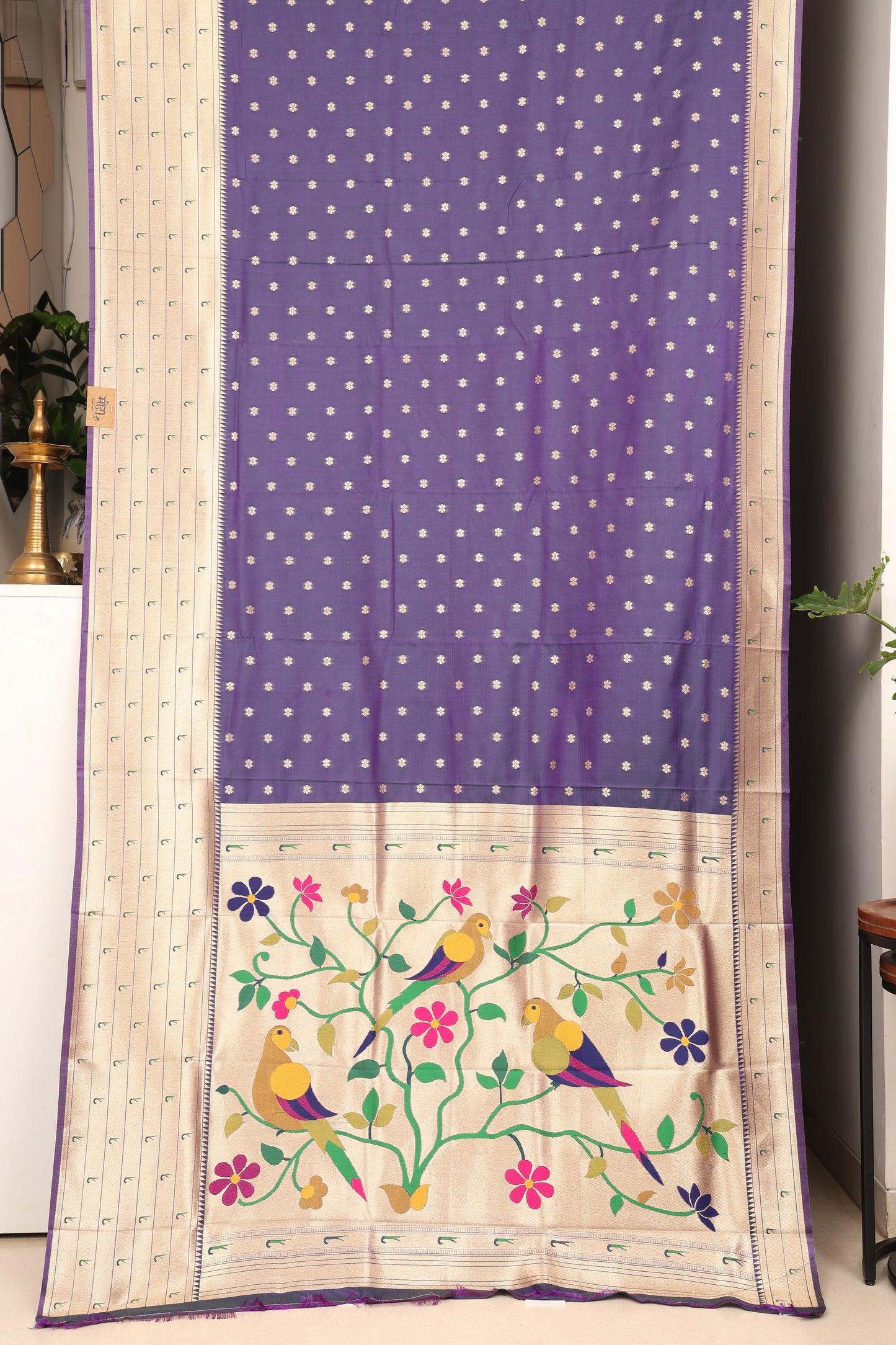 Steel Blue Seven Rows Muniya Skirt Border Paithani