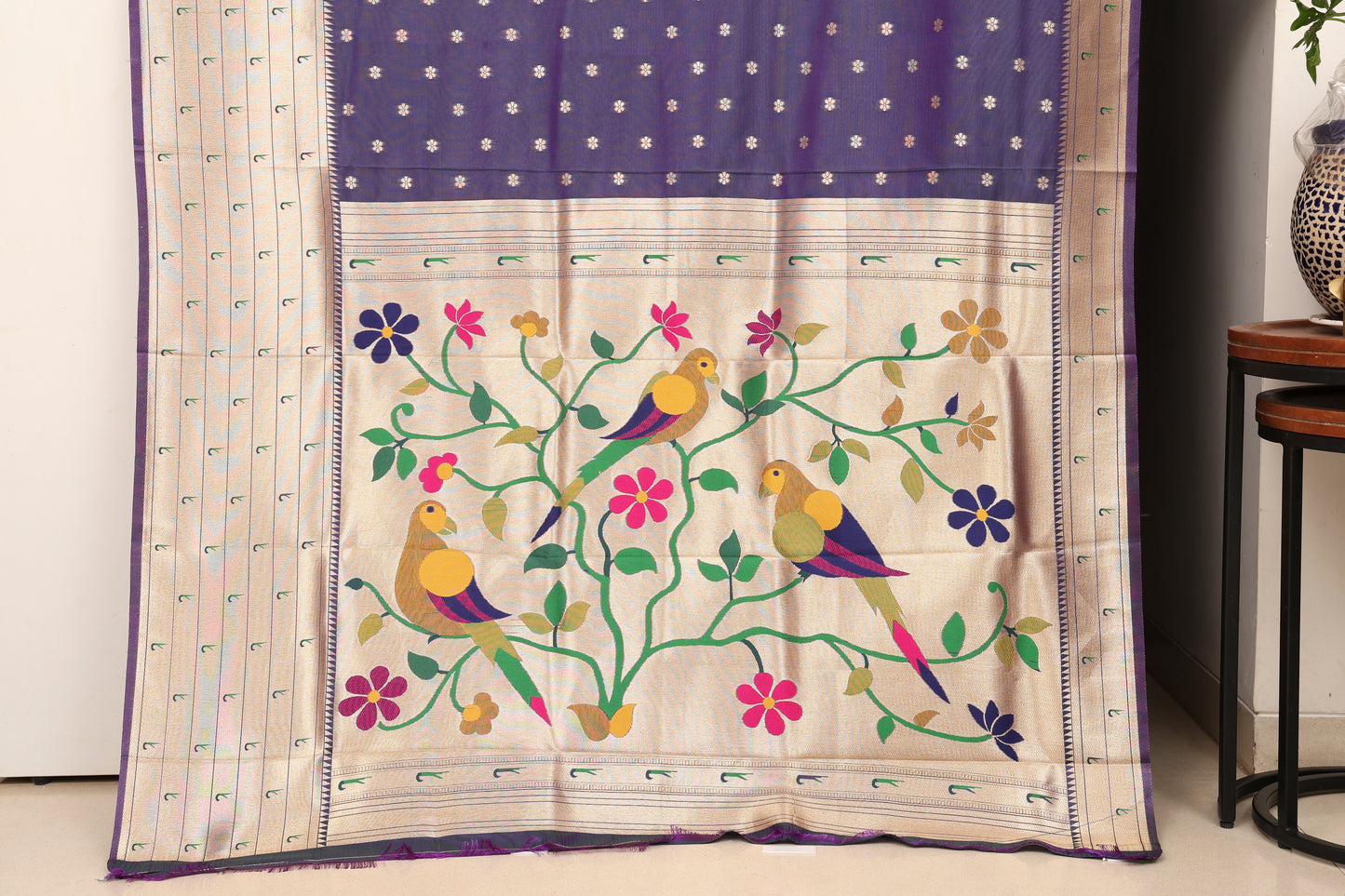 Steel Blue Seven Rows Muniya Skirt Border Paithani
