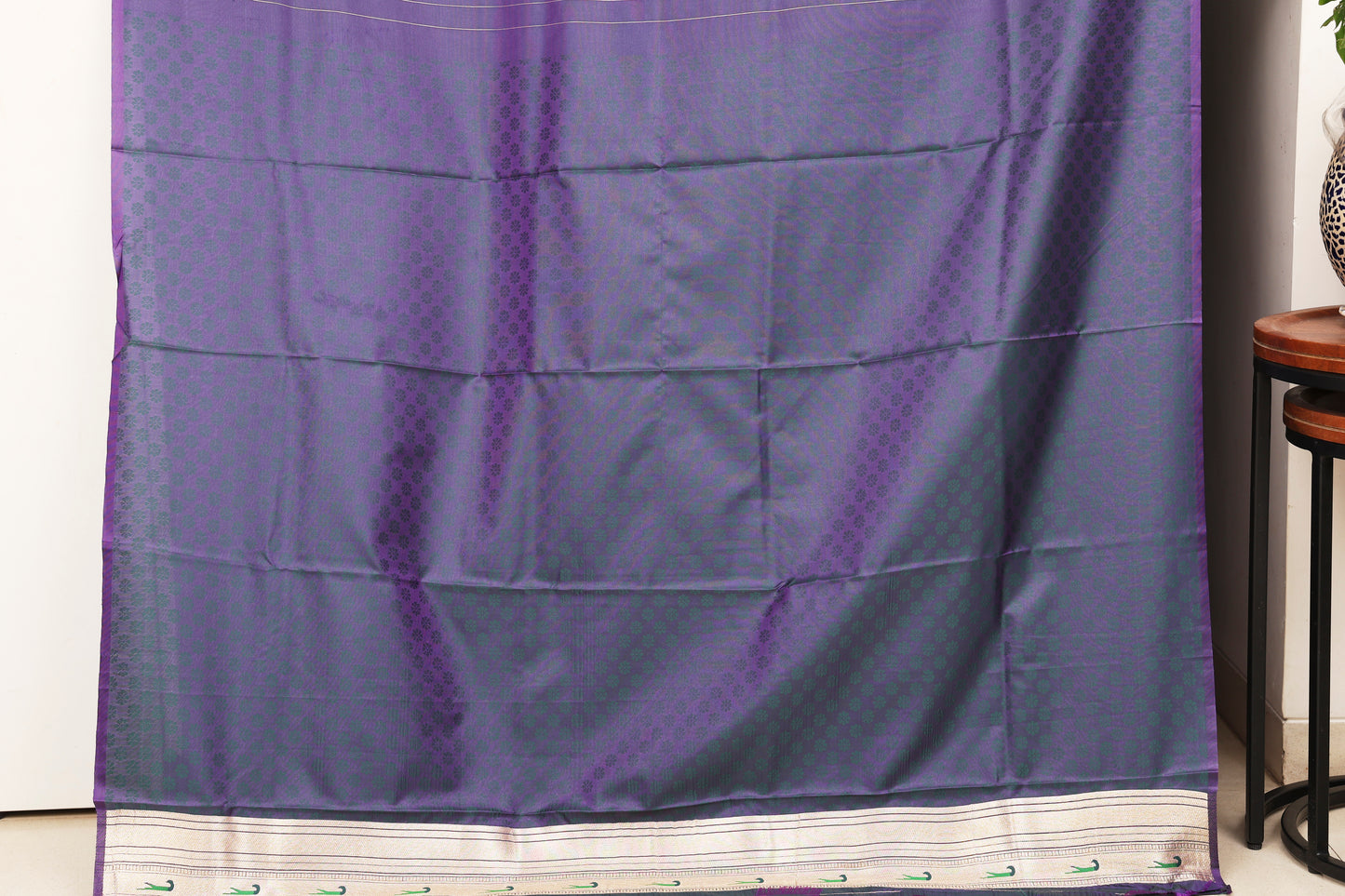 Steel Blue Seven Rows Muniya Skirt Border Paithani