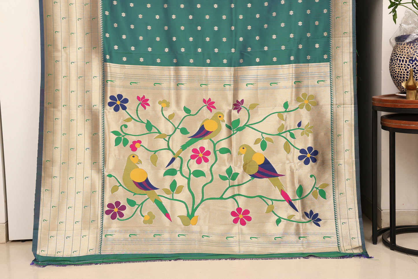 Peacock Green Seven Rows Muniya Skirt Border Paithani