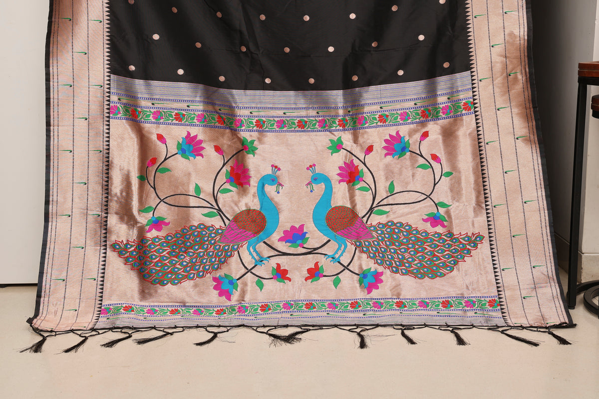 Jet Black Kanjivaram Paithani