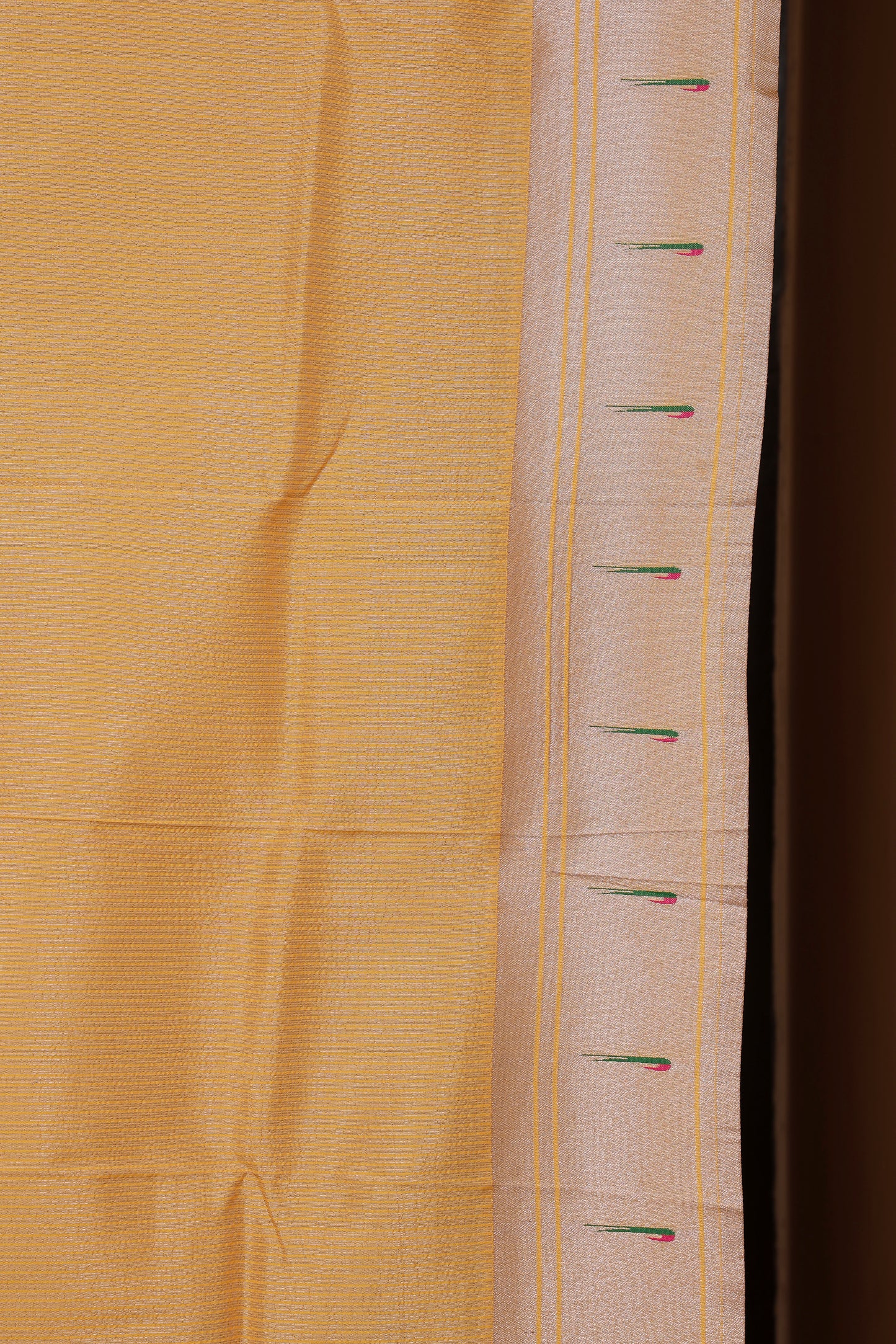 Sunflower Yellow Stripped Tissue Silk Paithani