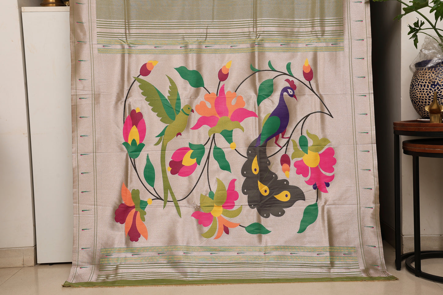 Saga Green Stripped Tissue Silk Paithani