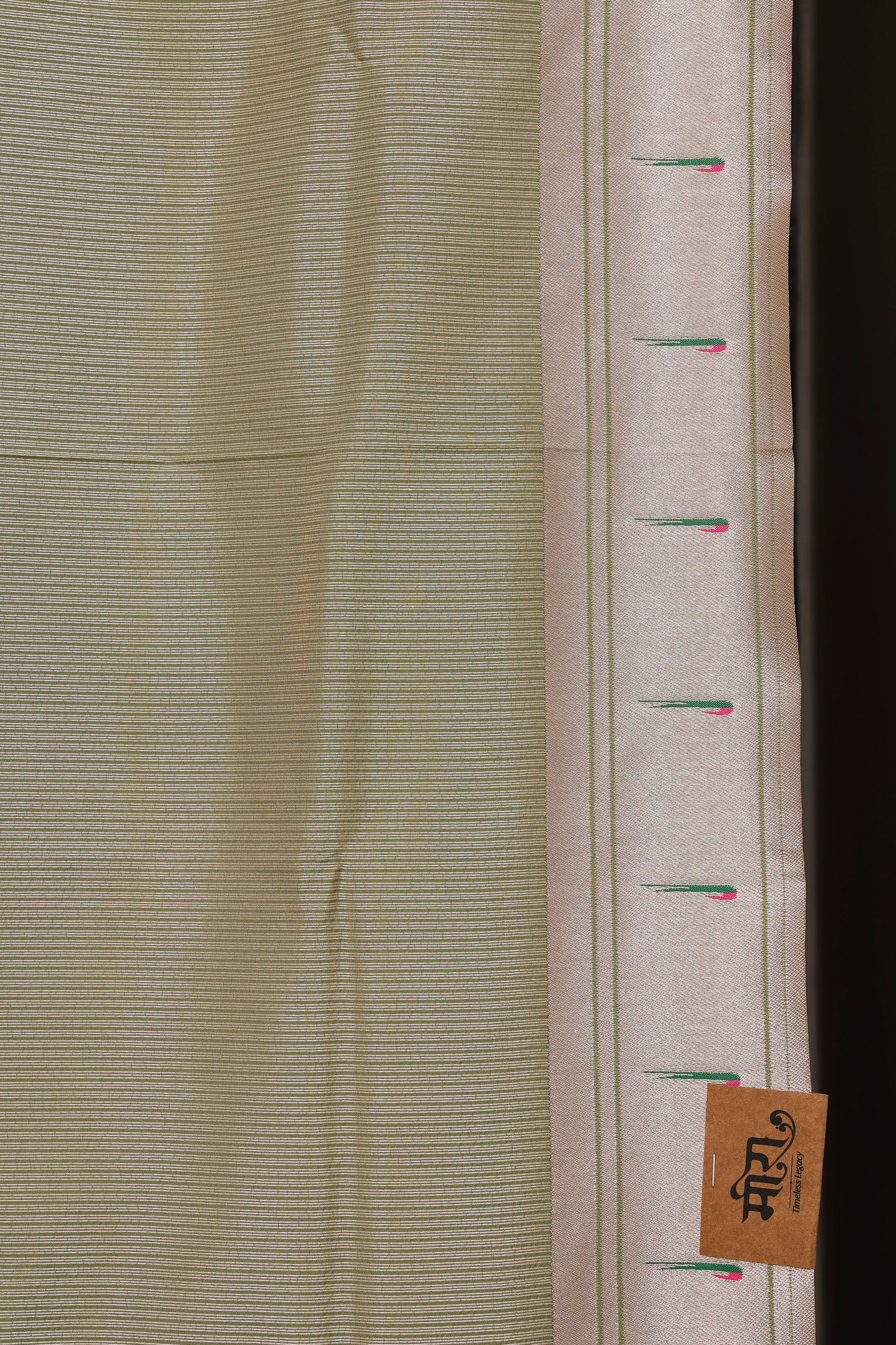 Saga Green Stripped Tissue Silk Paithani