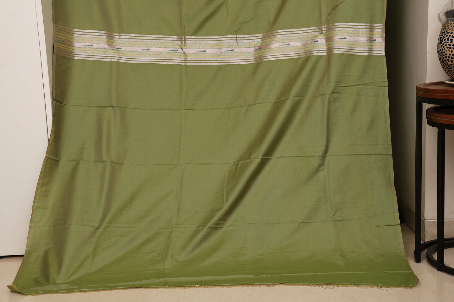 Saga Green Stripped Tissue Silk Paithani