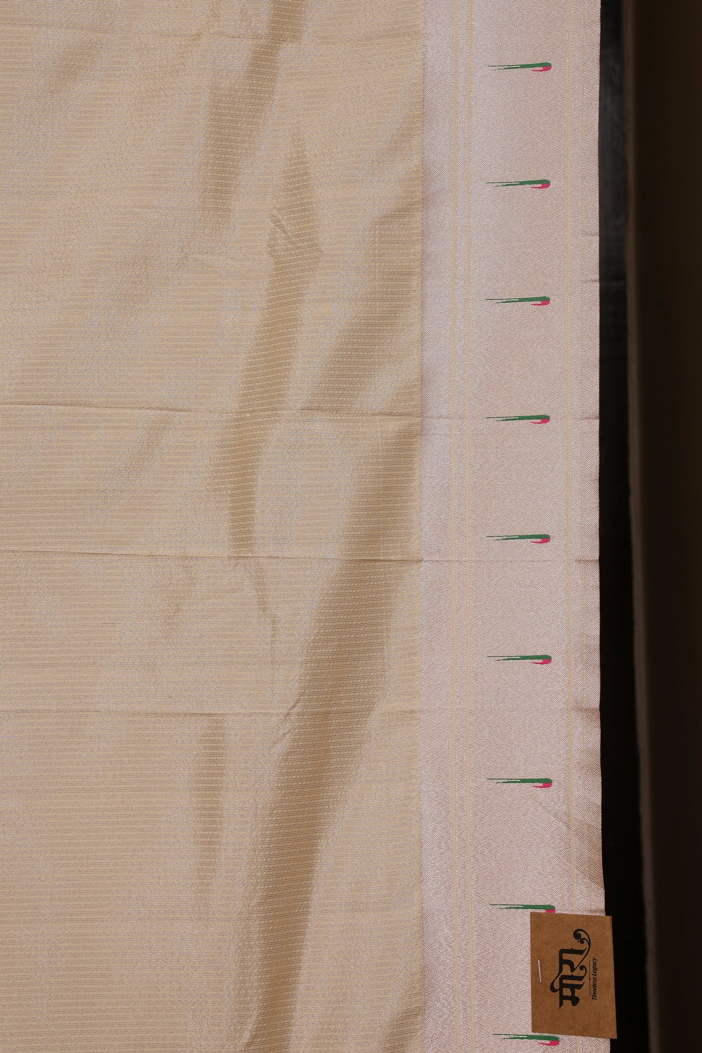 Ivory Stripped Tissue Silk Paithani