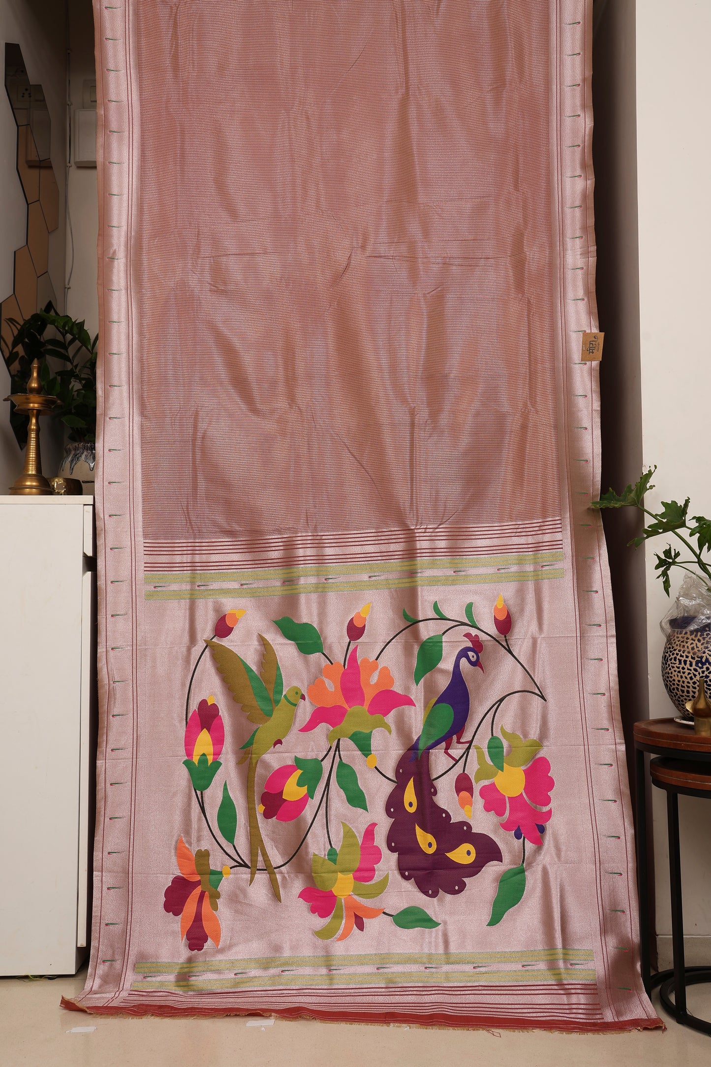 Dusty Rose Stripped Tissue Silk Paithani