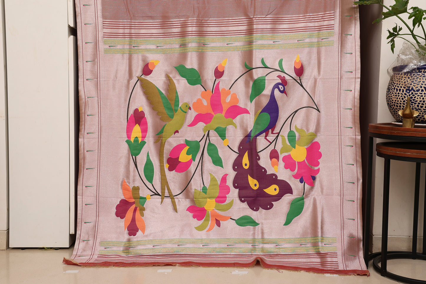 Dusty Rose Stripped Tissue Silk Paithani