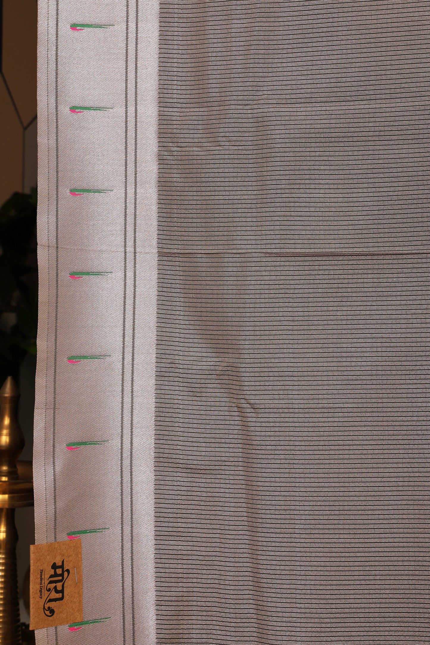 Steel Grey Stripped Tissue Silk Paithani