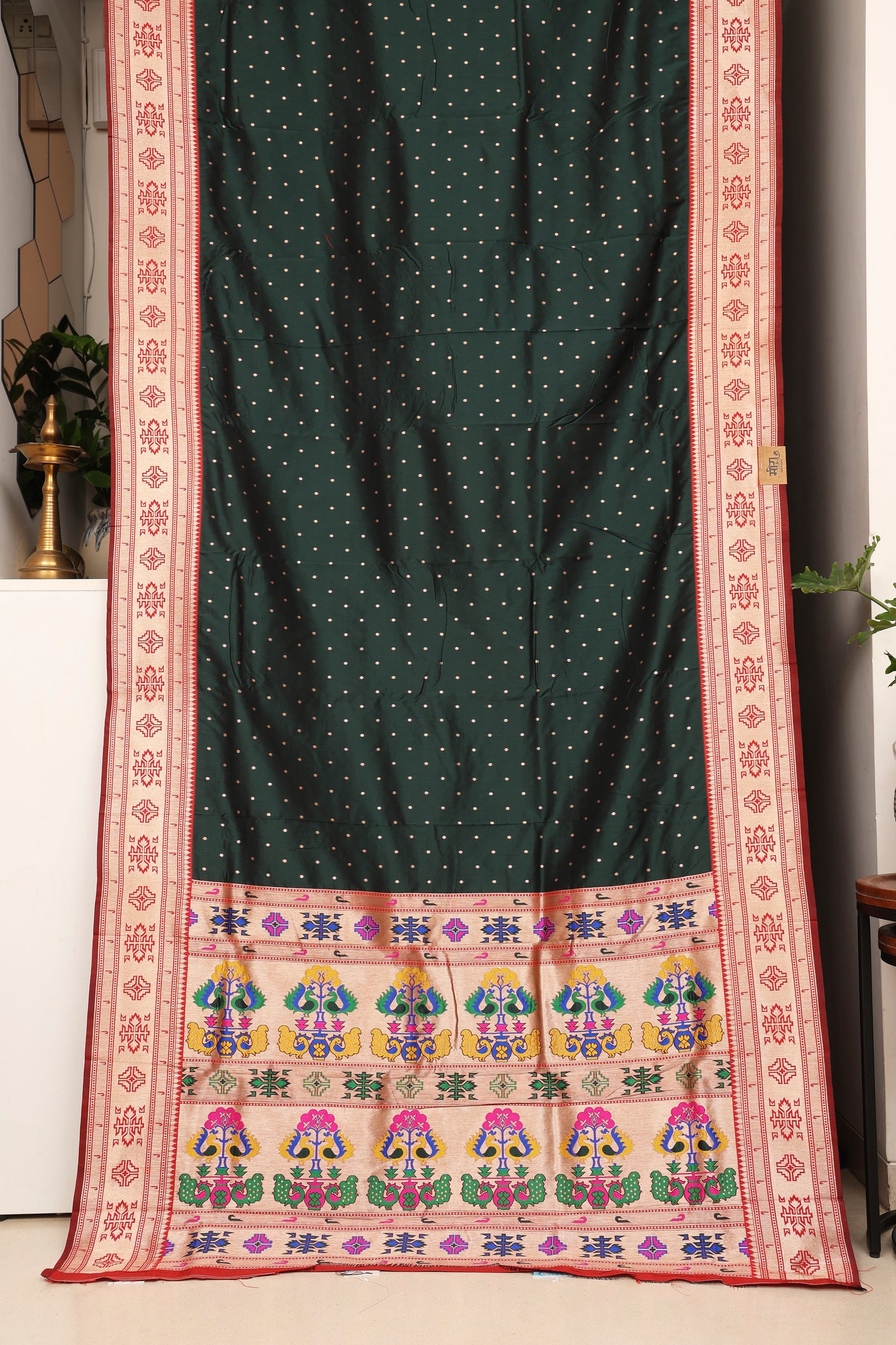 Deep Forest Green Tribal Weave Paithani