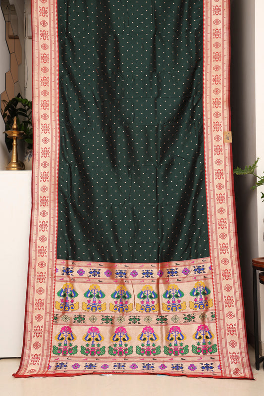 Deep Forest Green Tribal Weave Paithani