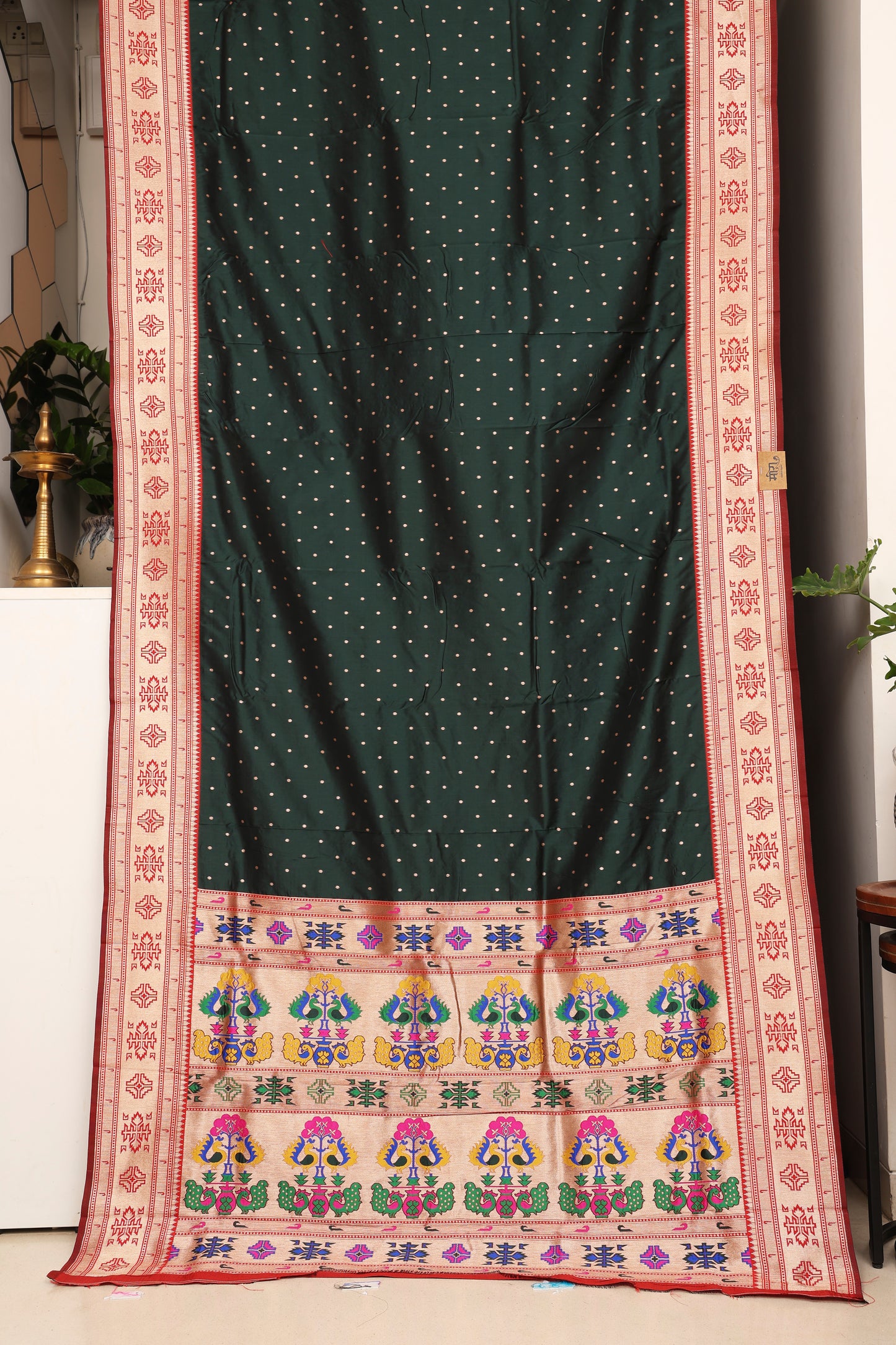 Deep Forest Green Tribal Weave Paithani