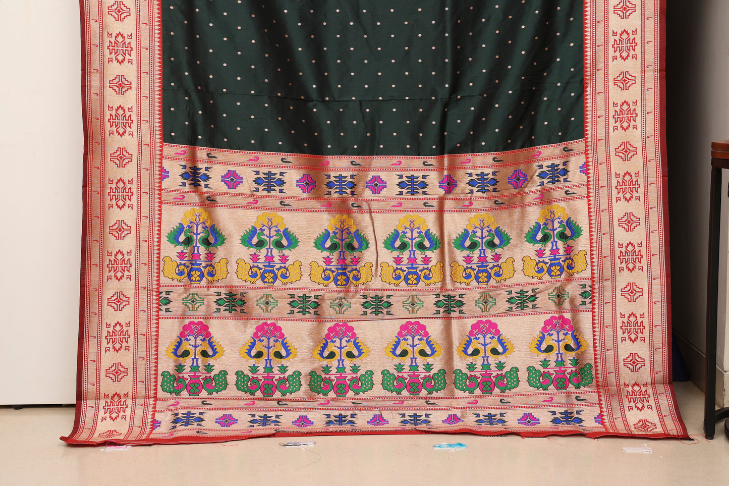 Deep Forest Green Tribal Weave Paithani