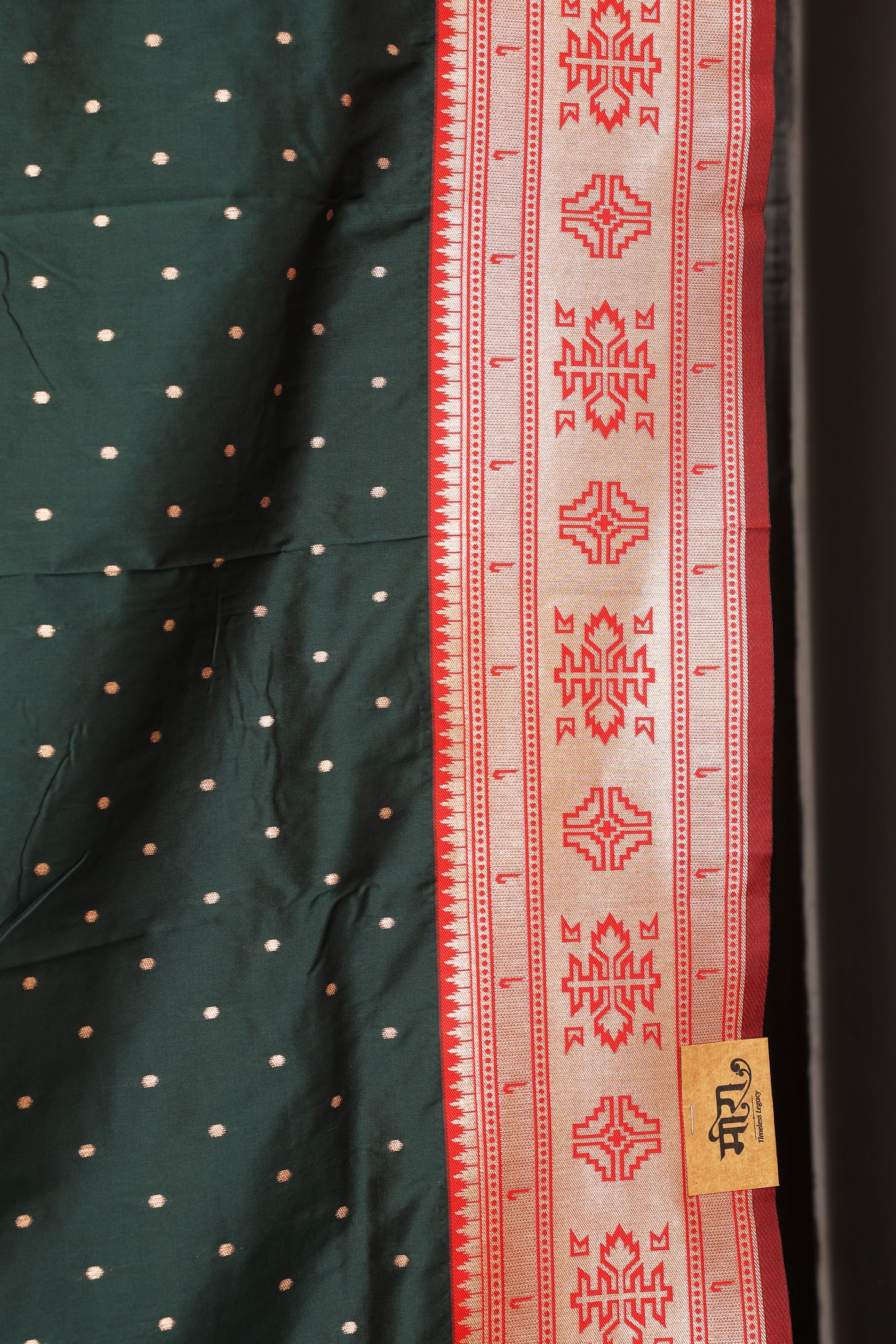Deep Forest Green Tribal Weave Paithani