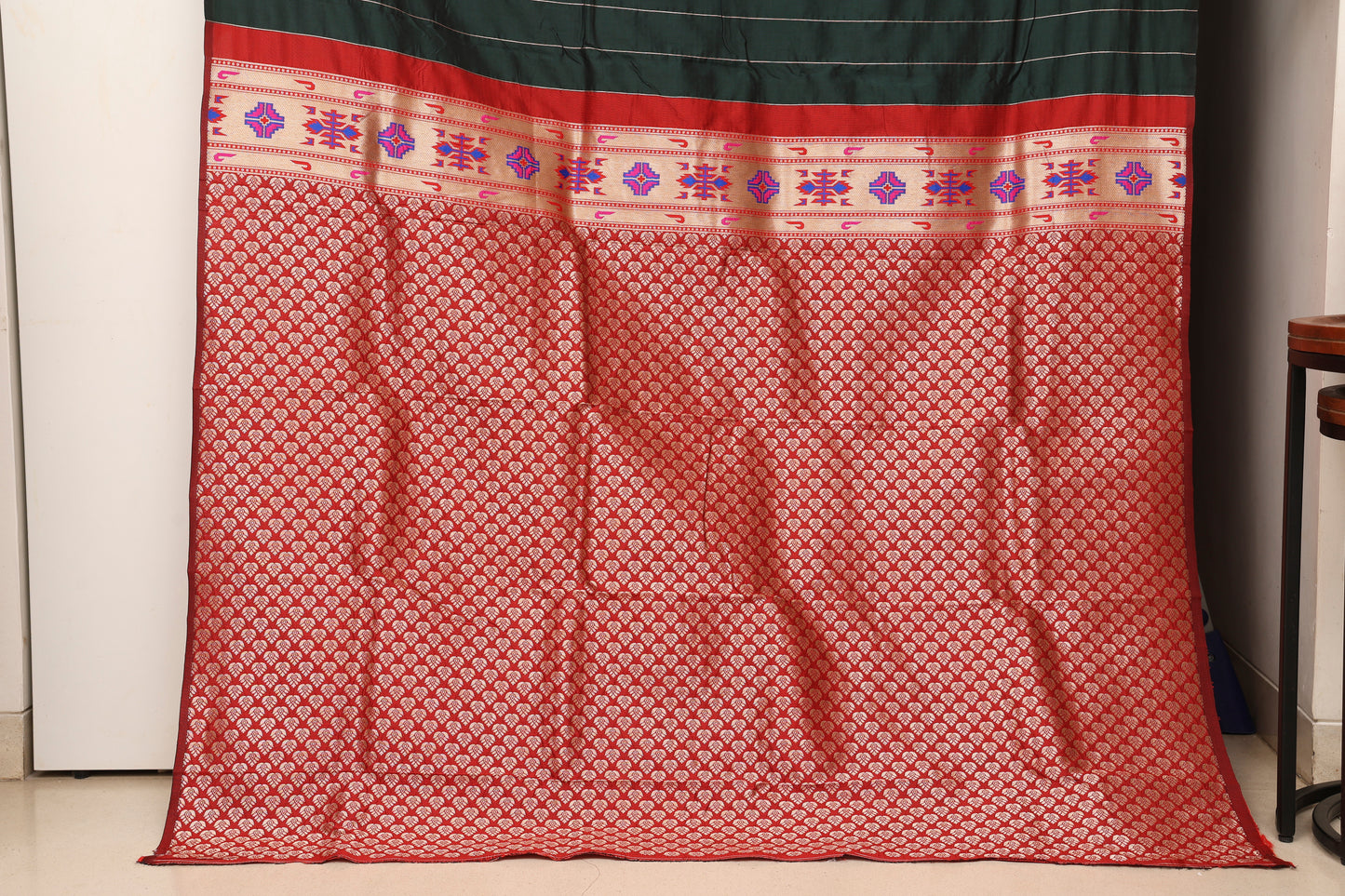 Deep Forest Green Tribal Weave Paithani