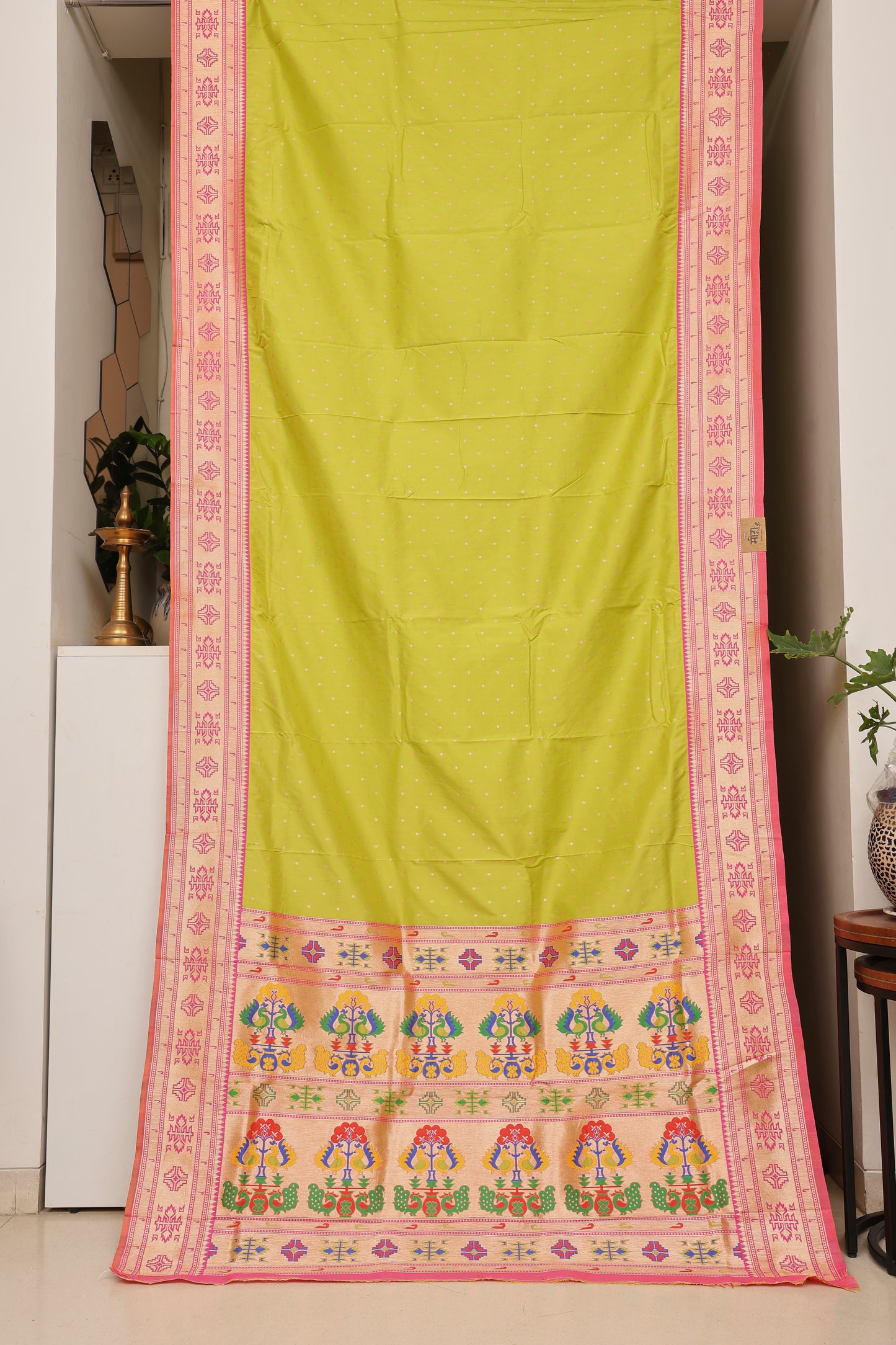 Parrot green Tribal Weave Paithani