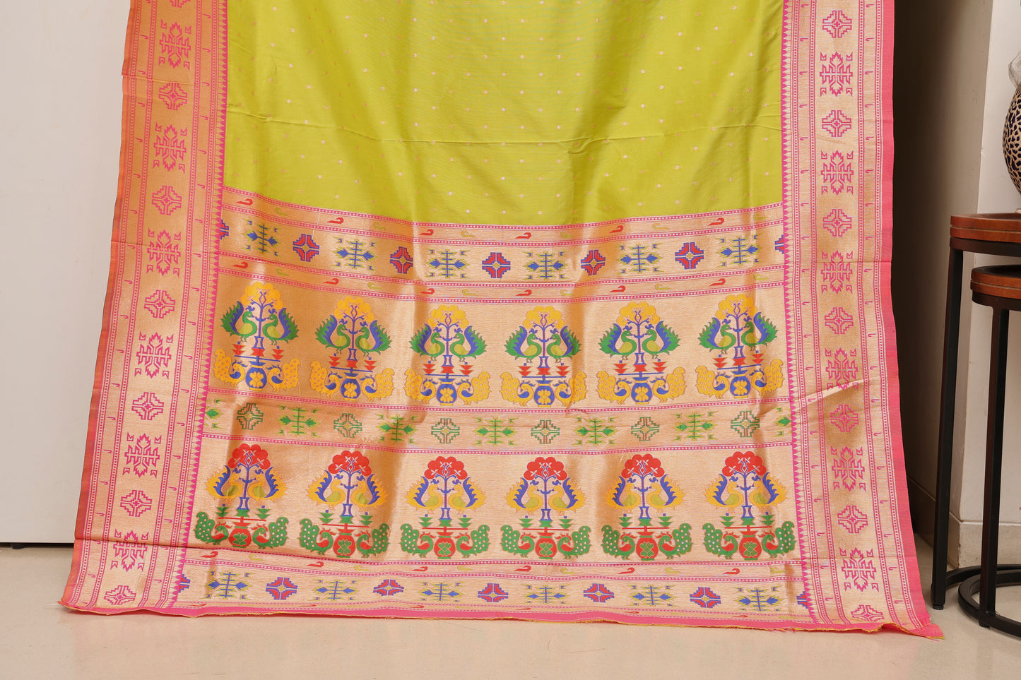Parrot green Tribal Weave Paithani