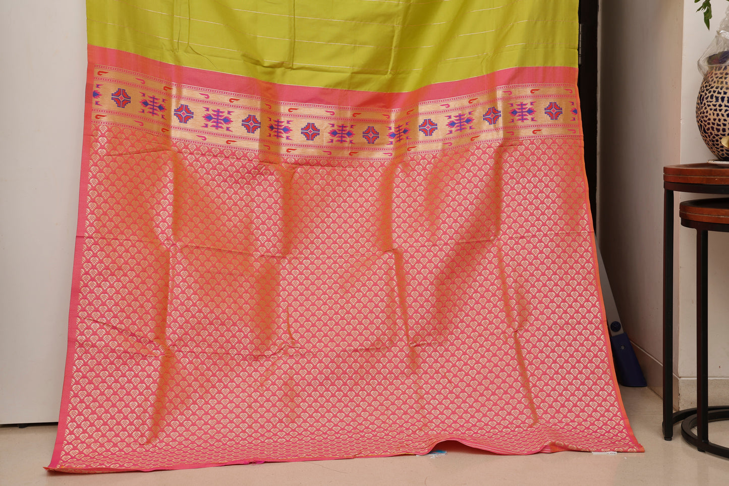 Parrot green Tribal Weave Paithani