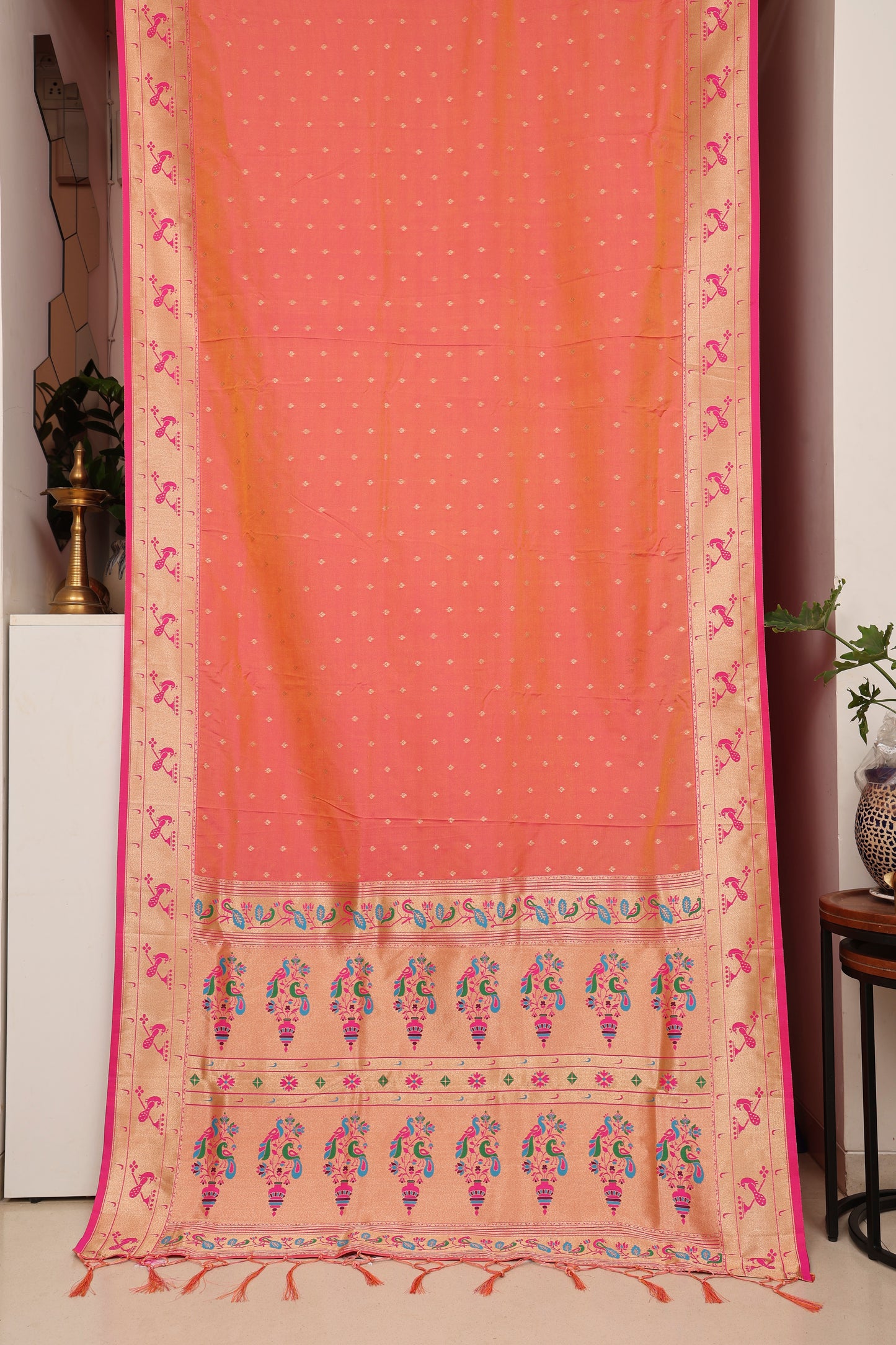 Coral Orange Bangdi More Paithani