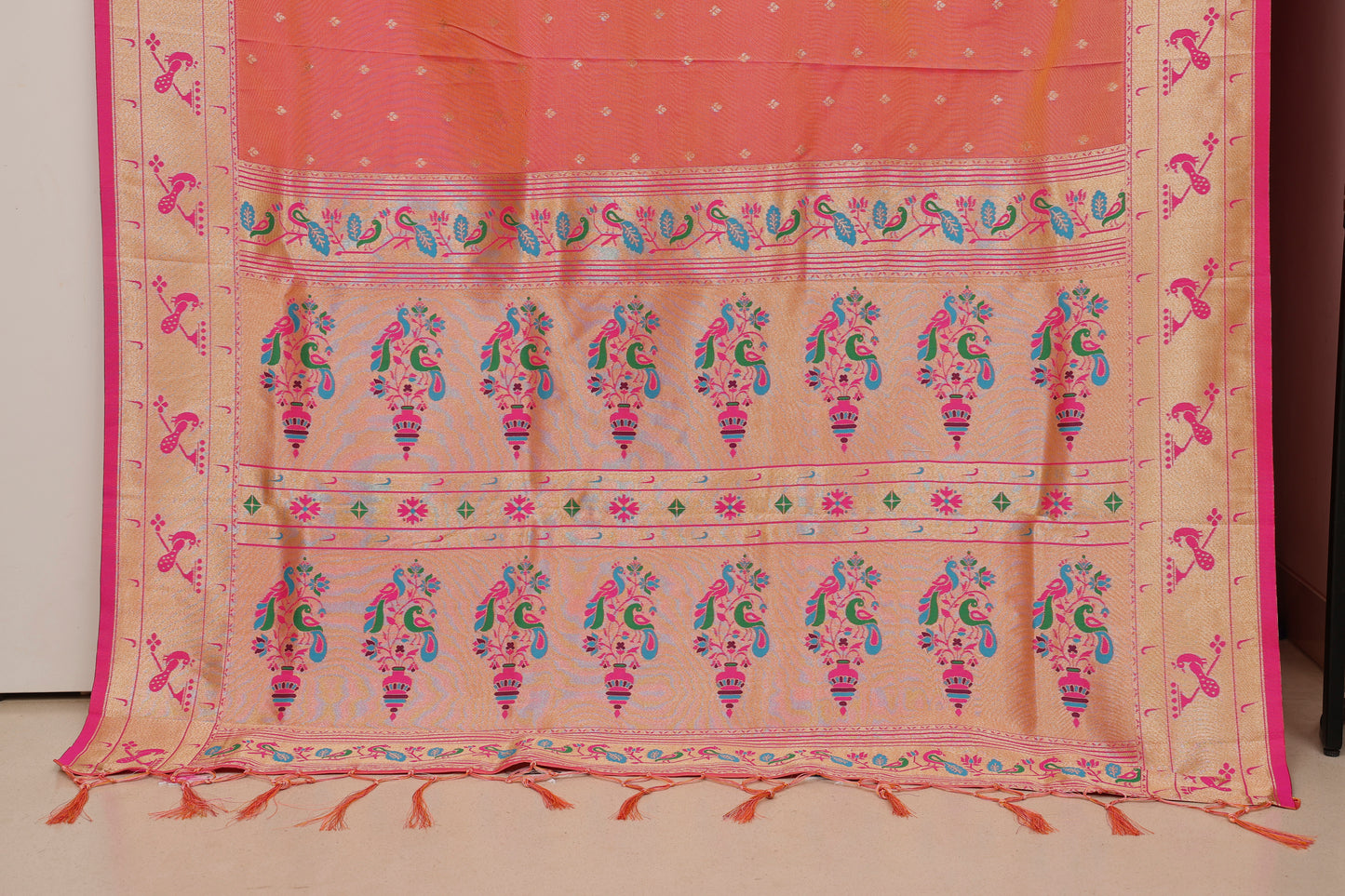 Coral Orange Bangdi More Paithani