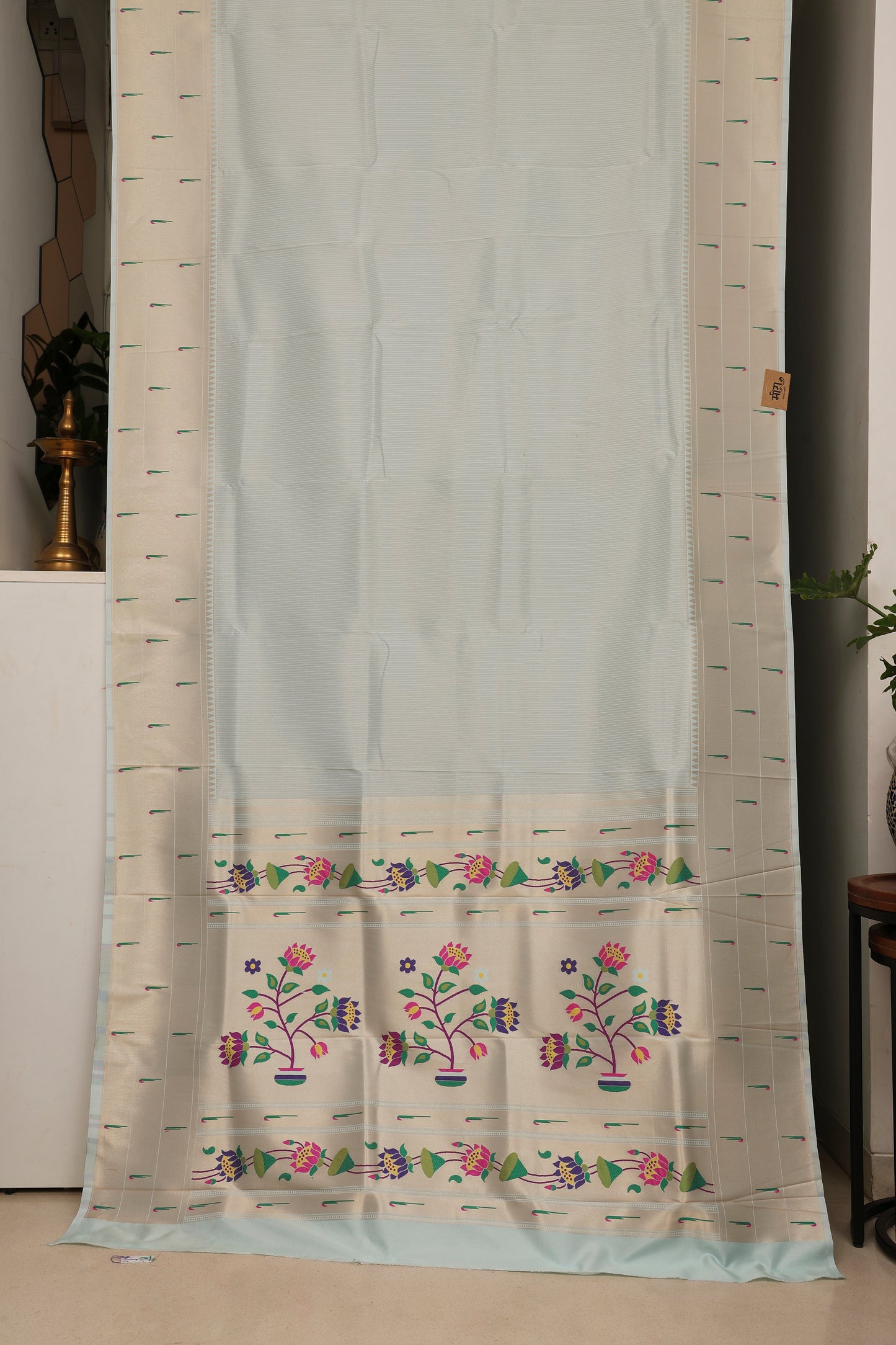 Ice Blue Triple Muniya Tissue Paithani
