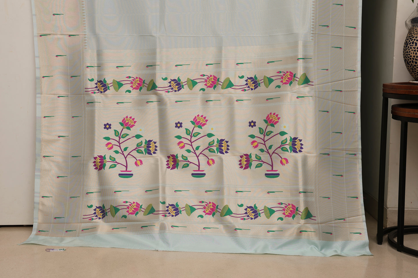 Ice Blue Triple Muniya Tissue Paithani