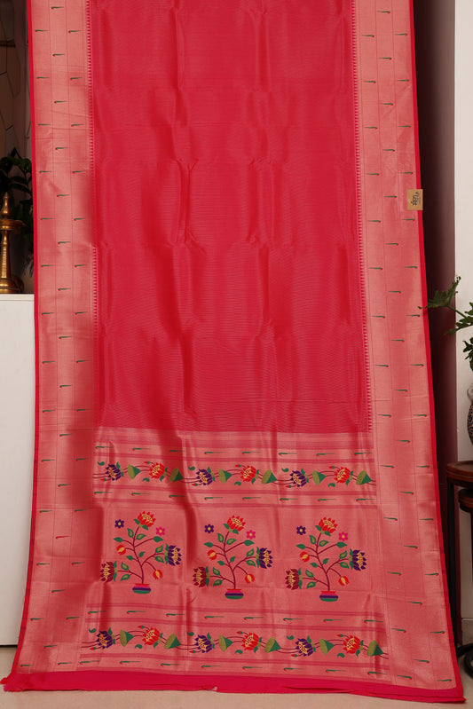Vermilion Red Triple Muniya Tissue Paithani