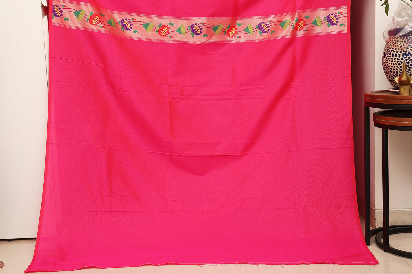 Vermilion Red Triple Muniya Tissue Paithani