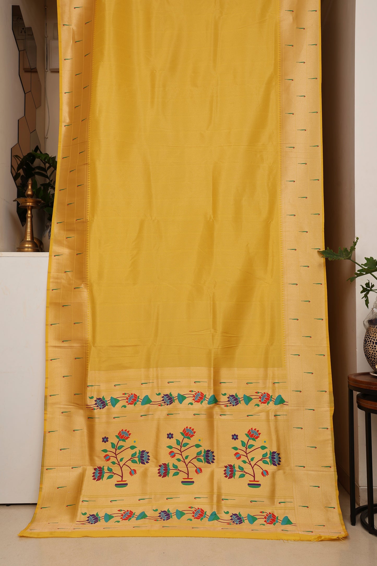 Haldi Yellow Triple Muniya Tissue Paithani