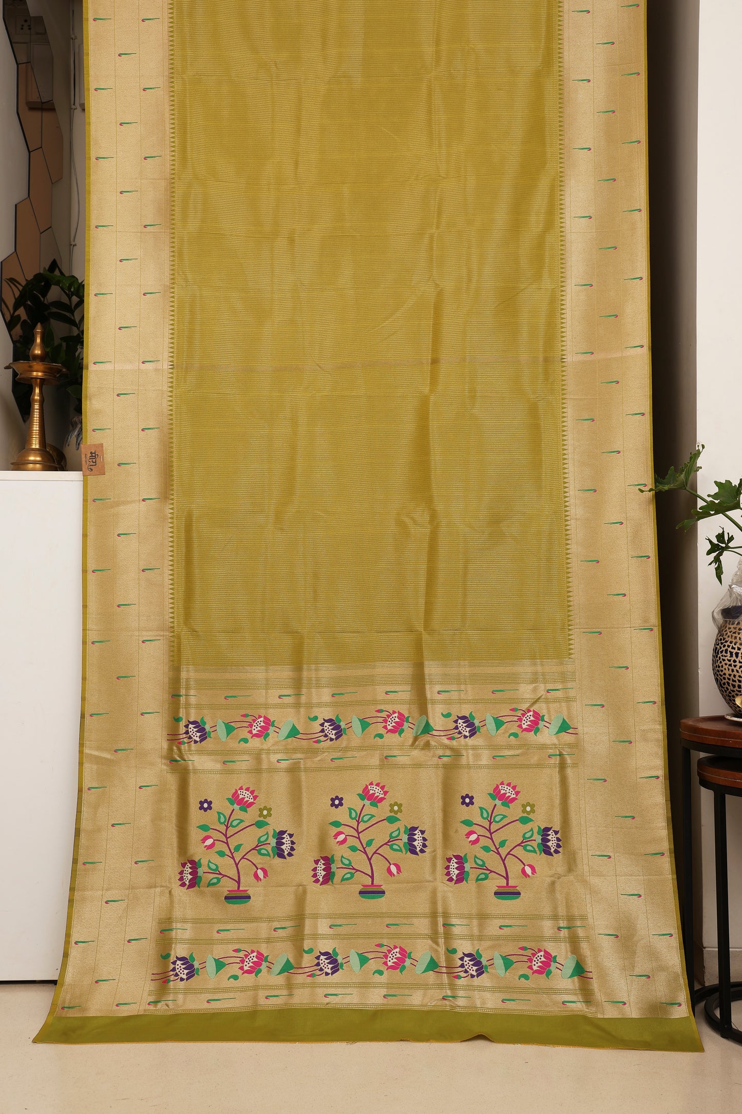 Mehendi Green Triple Muniya Tissue Paithani
