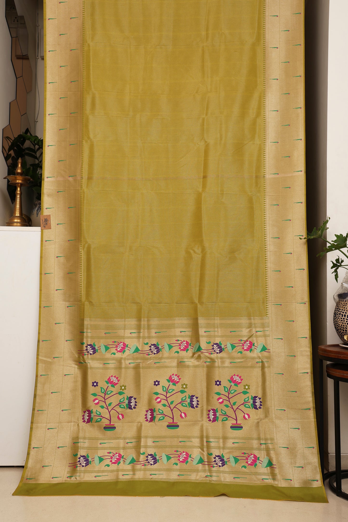 Mehendi Green Triple Muniya Tissue Paithani