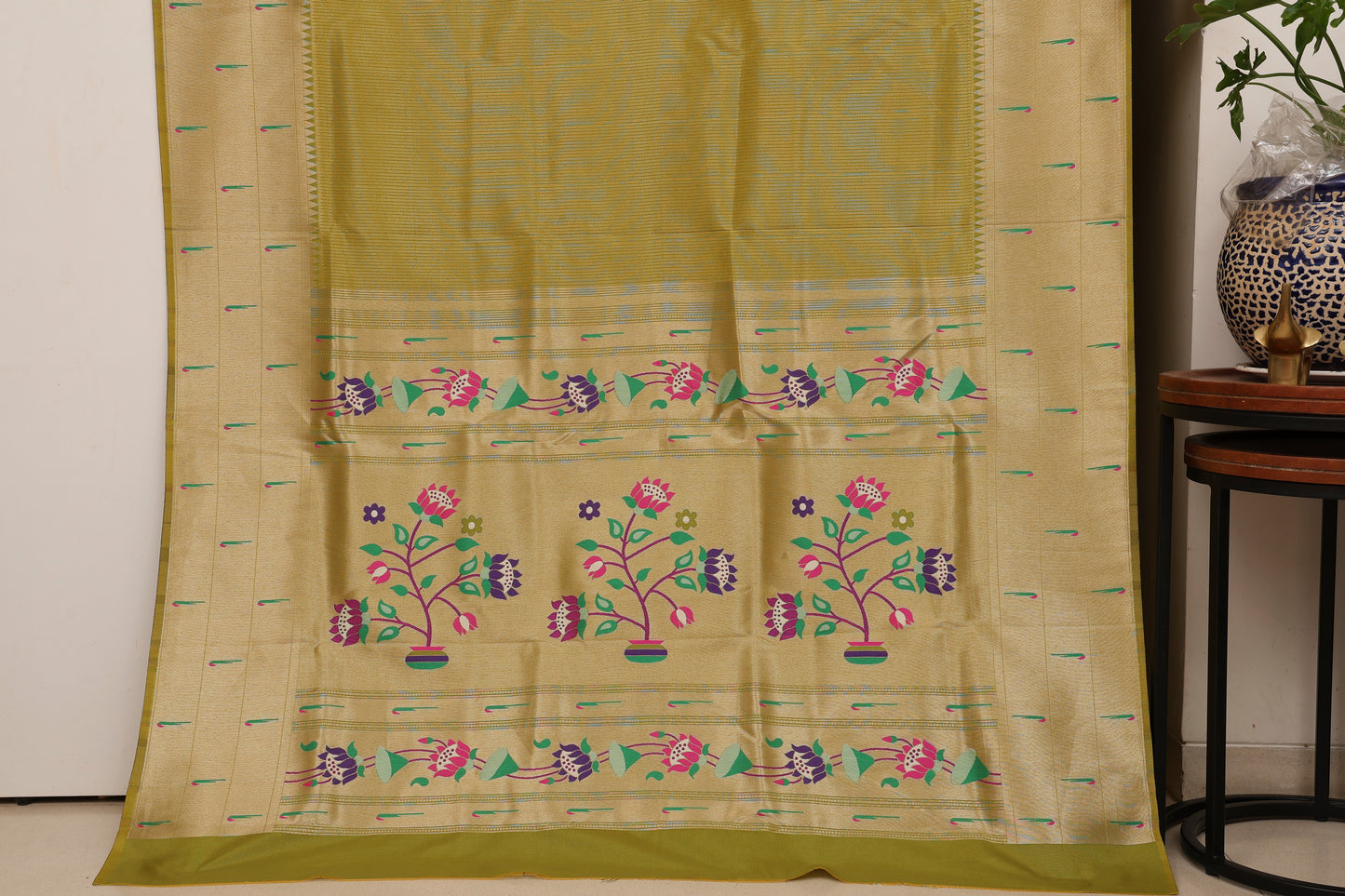 Mehendi Green Triple Muniya Tissue Paithani