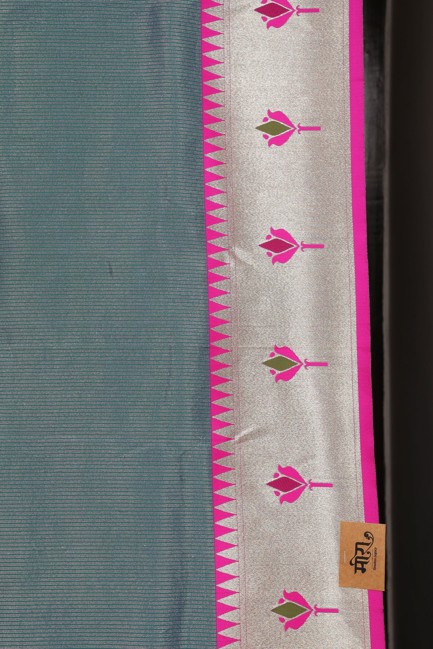 Petrol Blue Gold Zari Lotus Tissue Paithani