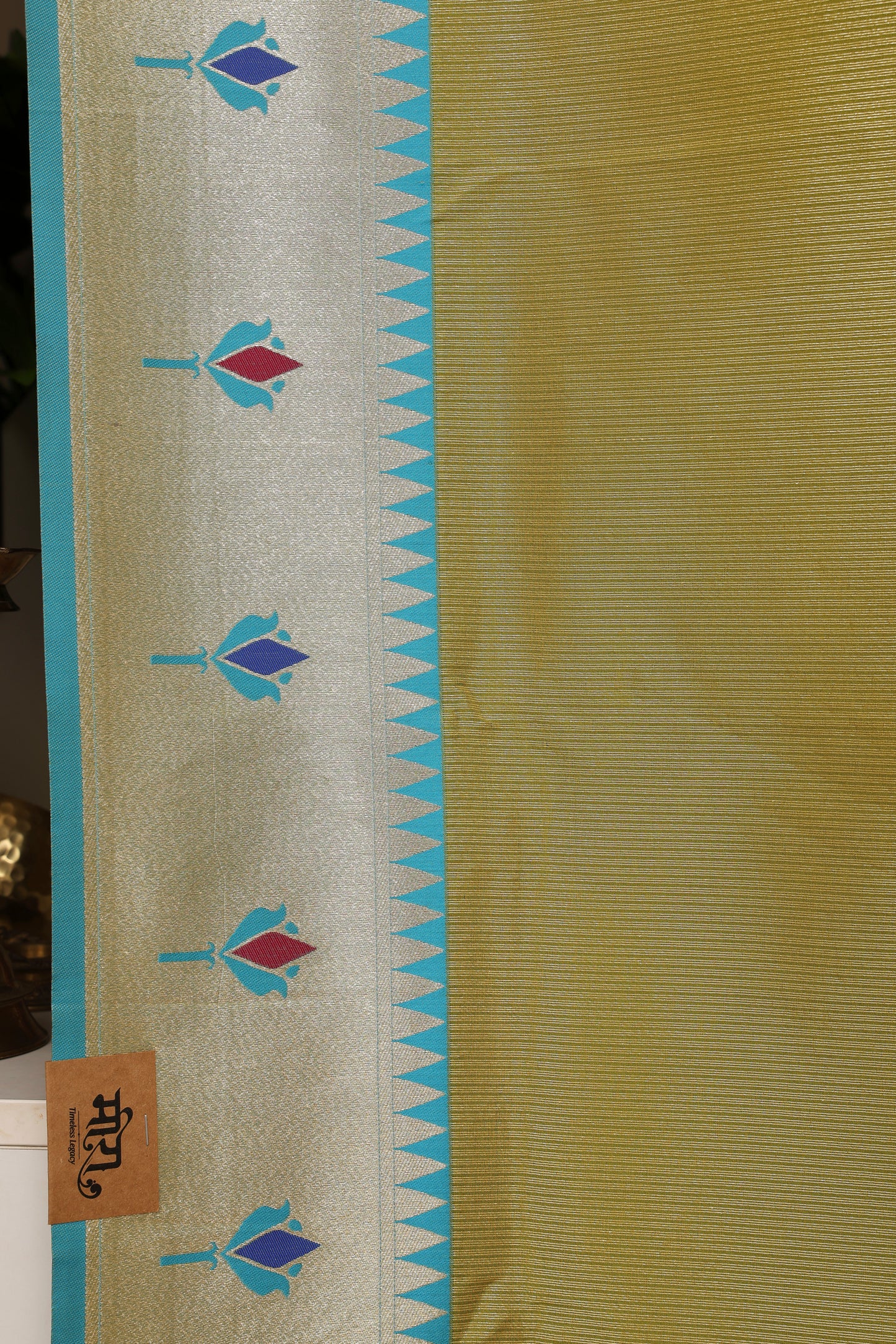 Lime Green Gold Zari Lotus Tissue Paithani