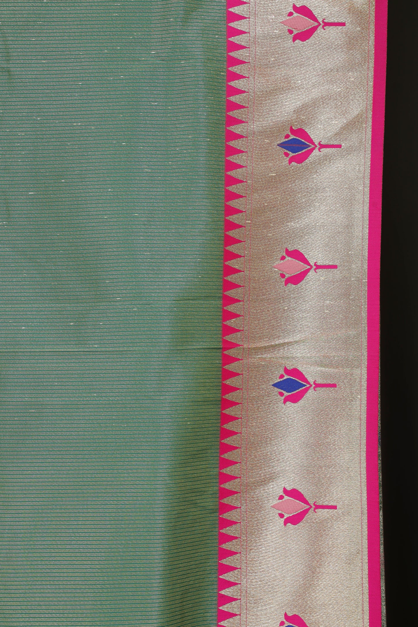Mint Green Gold Zari Lotus Tissue Paithani