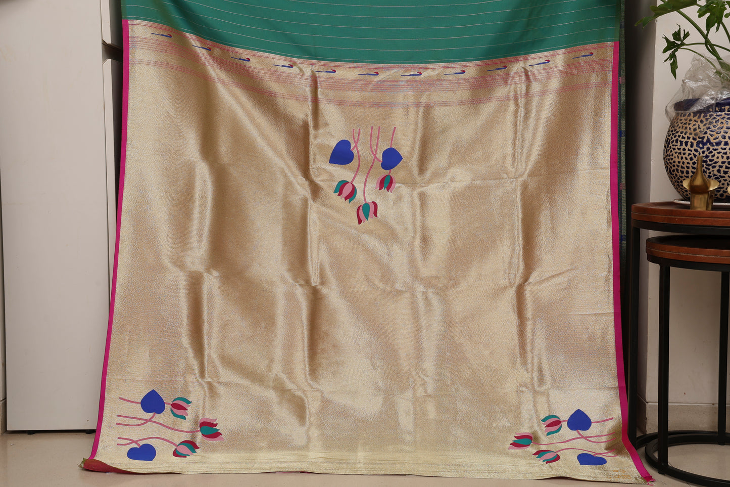 Mint Green Gold Zari Lotus Tissue Paithani