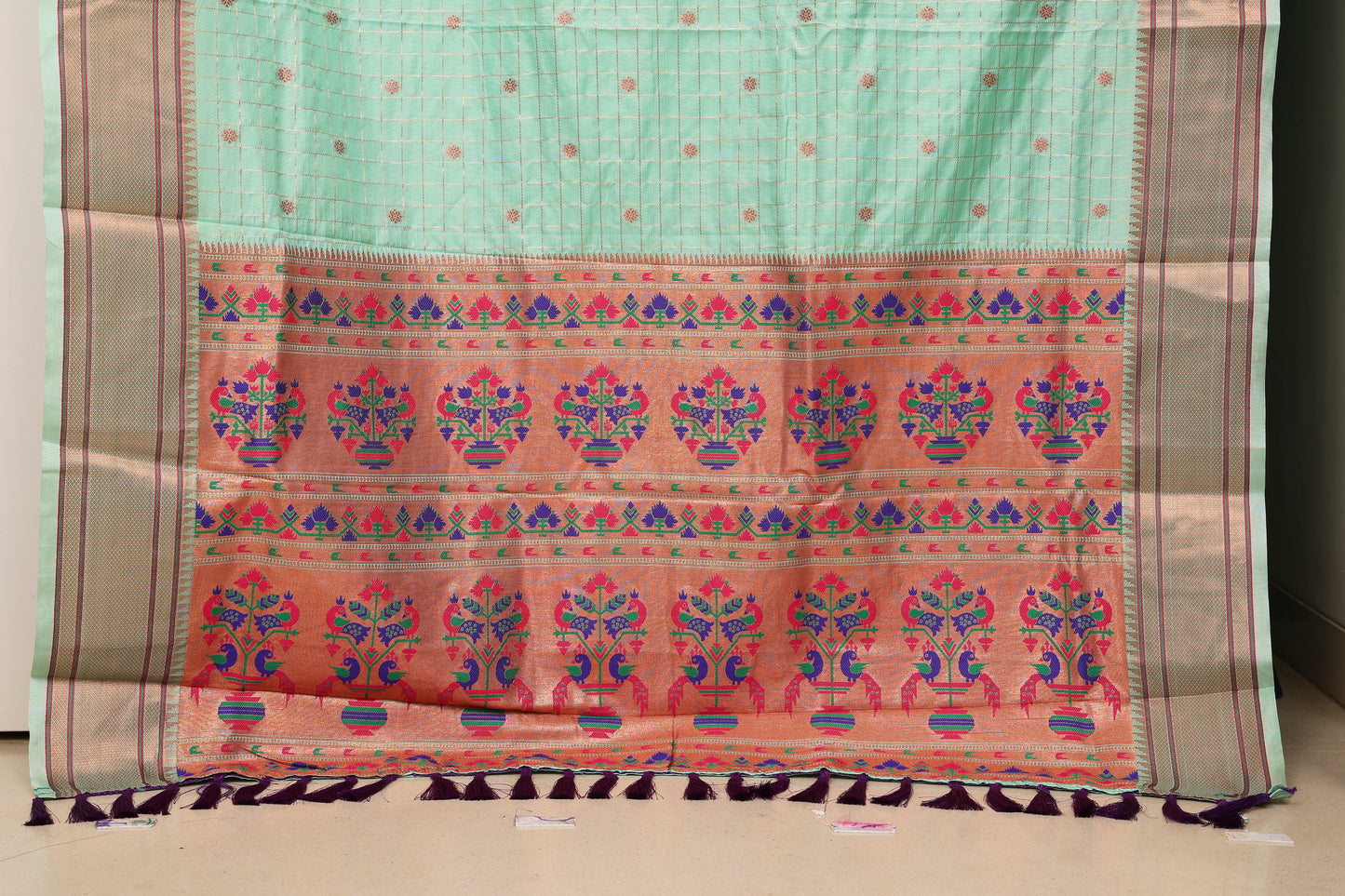 Mint Green Zari Check Paithani