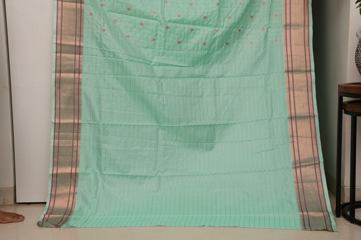 Mint Green Zari Check Paithani