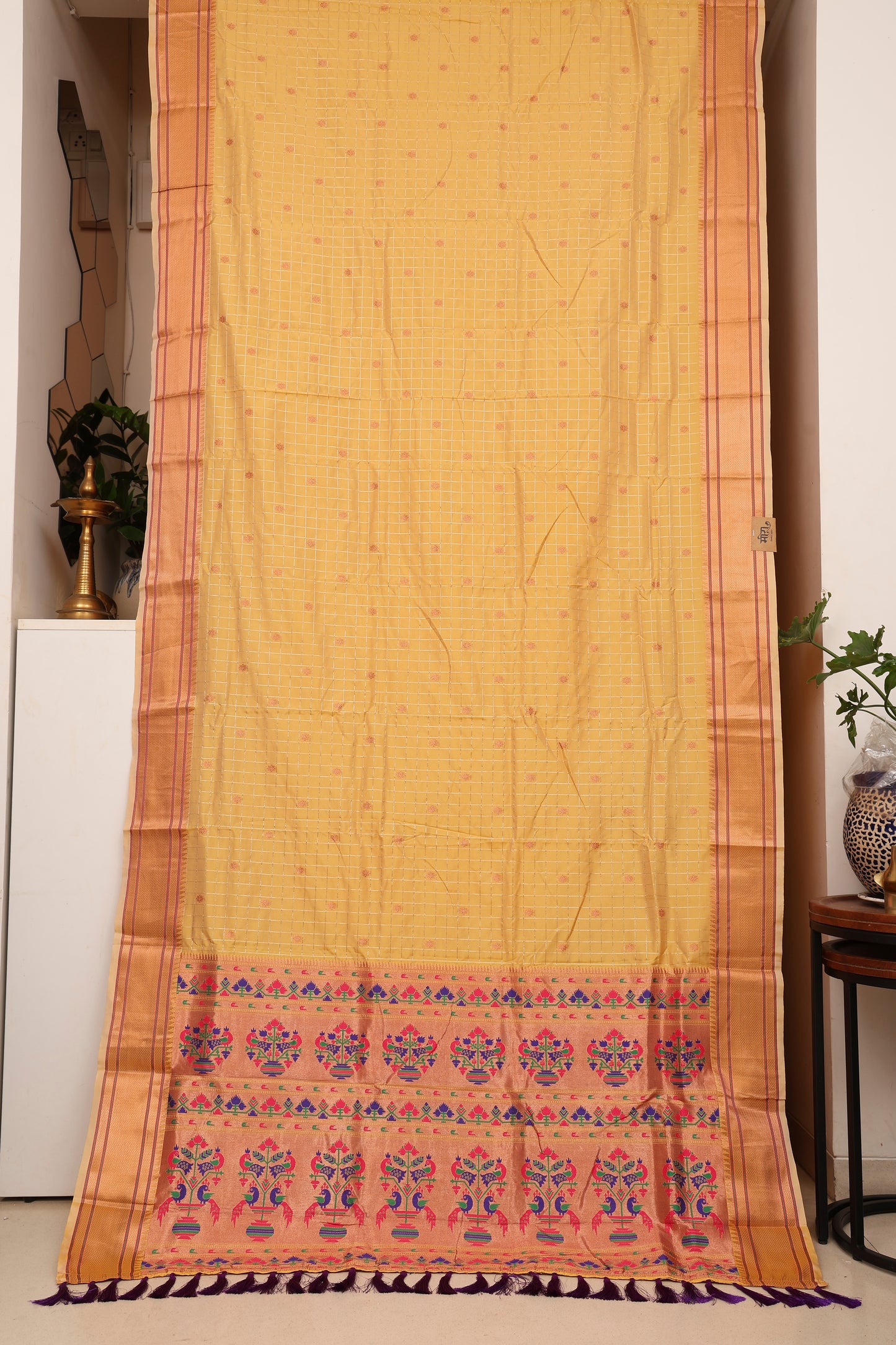 Mustard Gold Zari Check Paithani