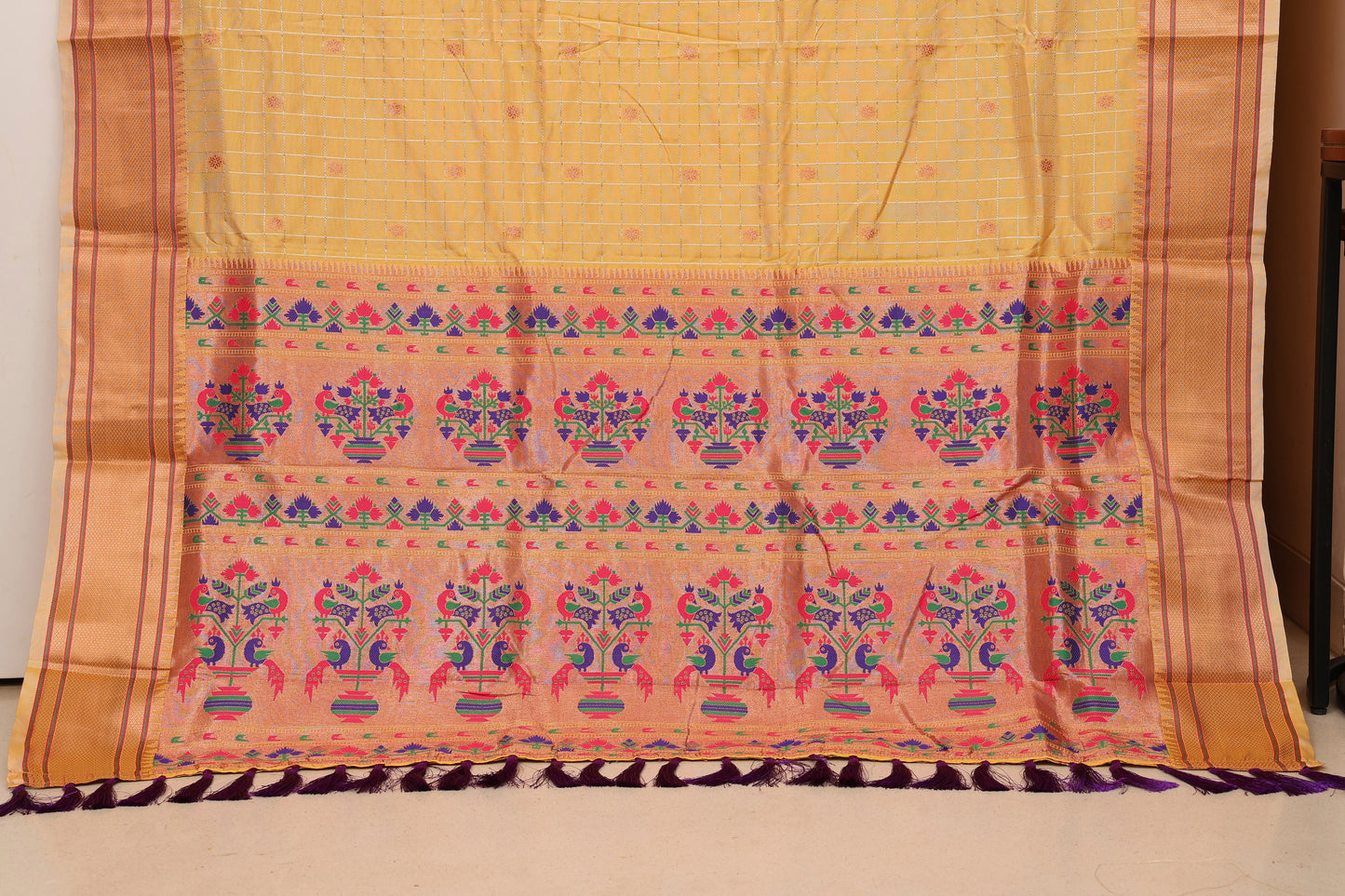 Mustard Gold Zari Check Paithani