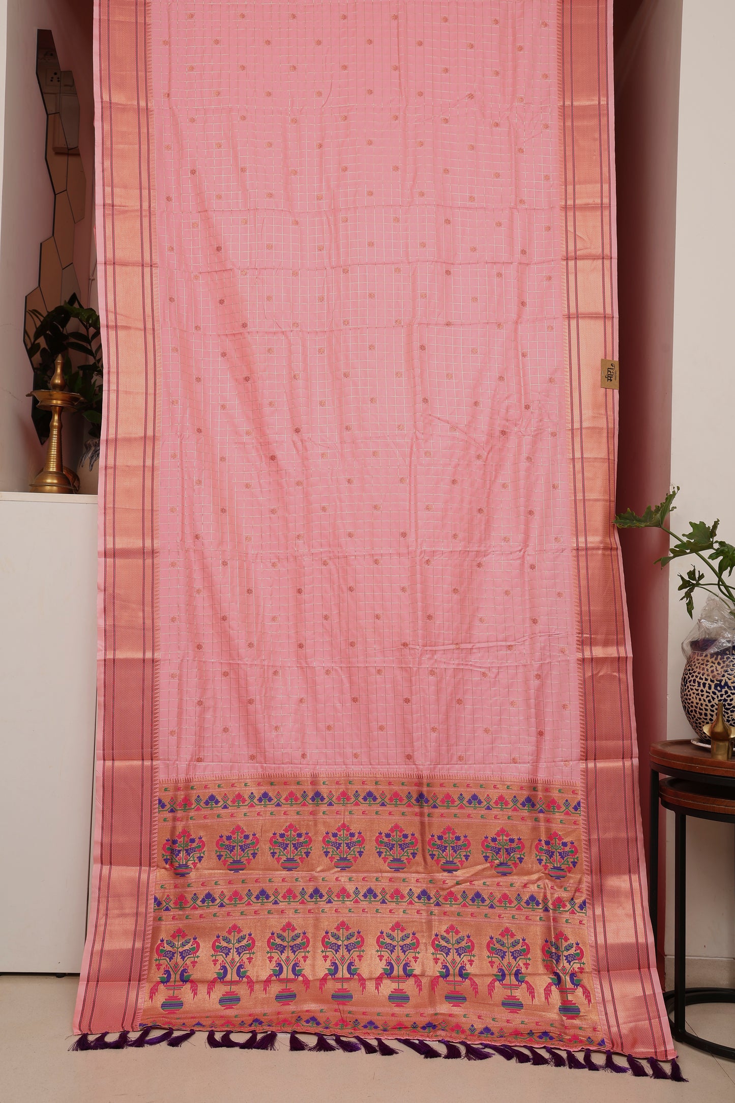 Blush Pink Zari Check Paithani